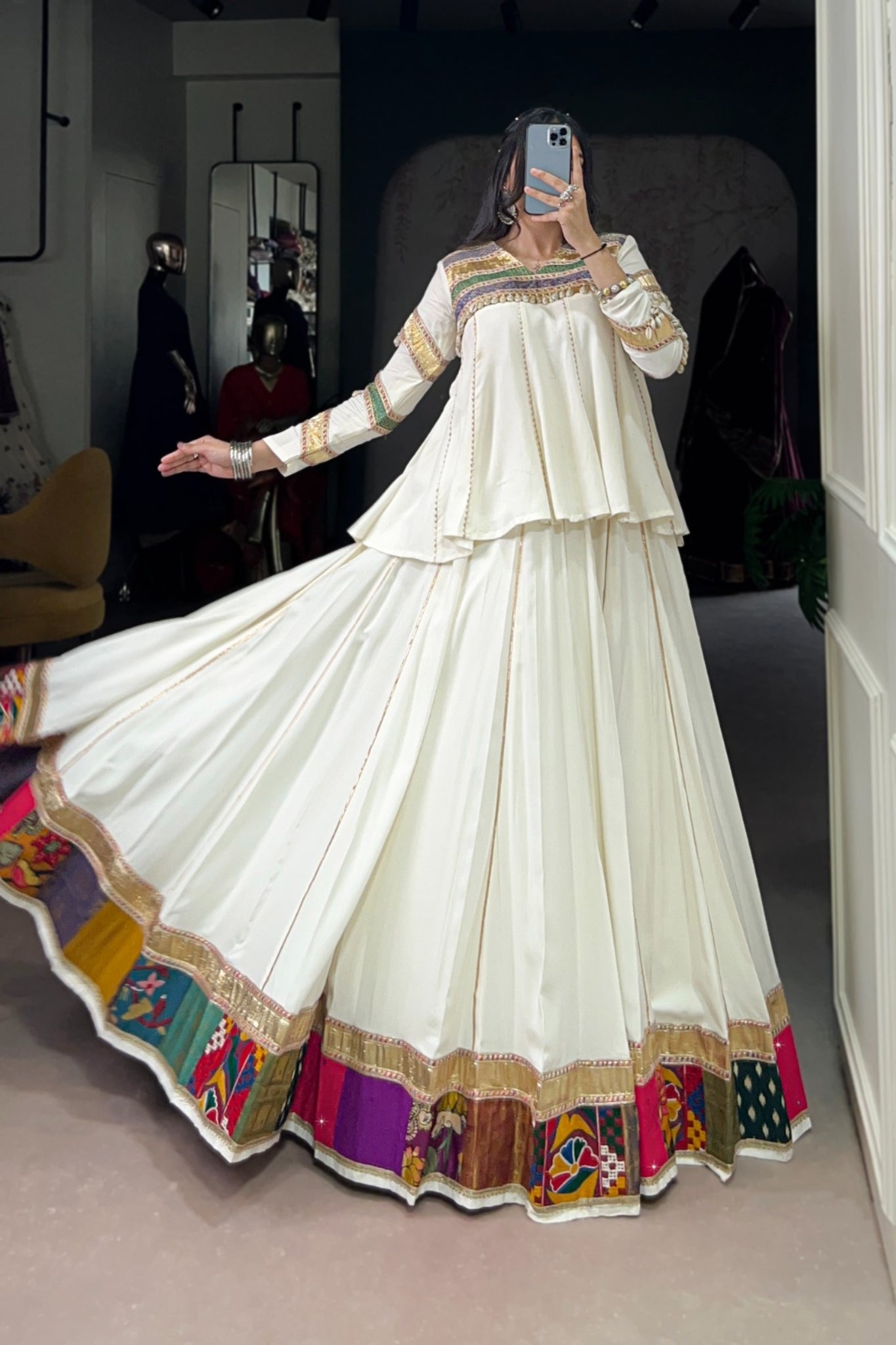 Stylish Designer Navratri Lehenga Choli With Multi Patchwork & Gota Patti Lace