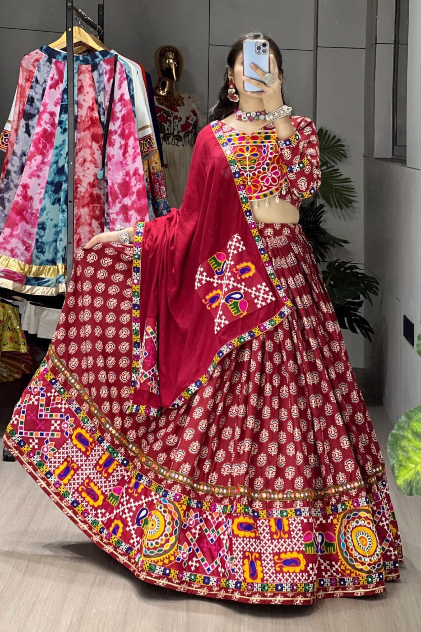 Traditional Ajrakh Print Navratri Lehenga Choli For Women