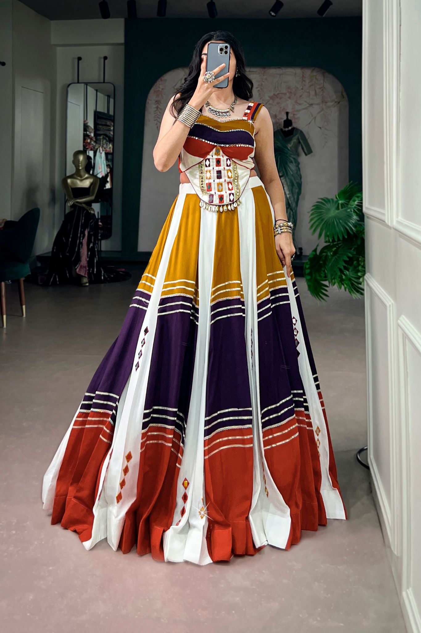 Raasrang Premium Navratri Designer Lehenga Choli With Authentic Mirror Work