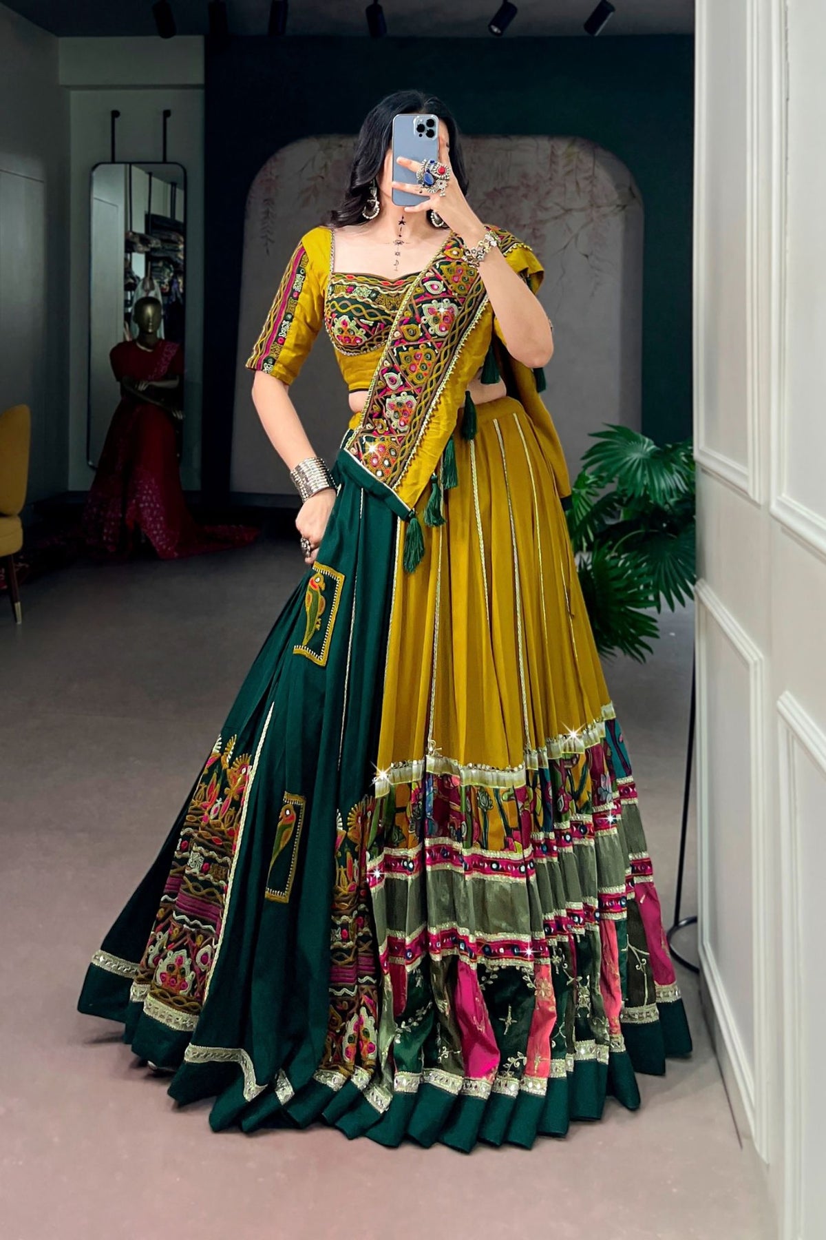 Traditional Gamthi Work Designer Pure Rayon Navratri Lehenga Choli