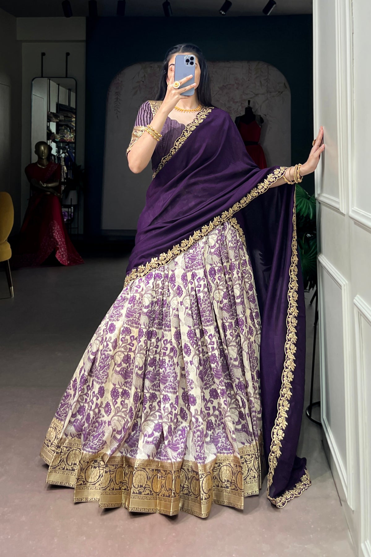 Designer Peacock Floral Print Half Saree Lehenga Choli
