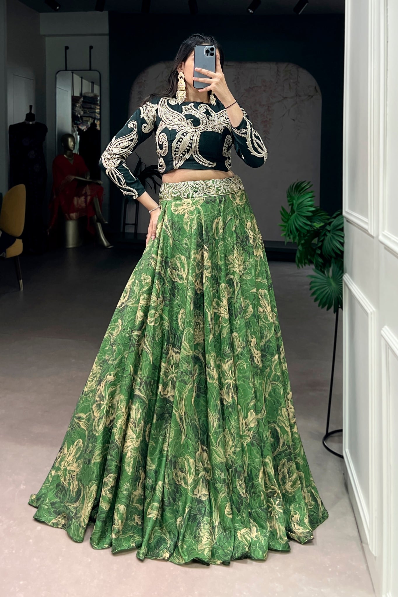 Floral Printed Tasar Silk Lehenga Choli