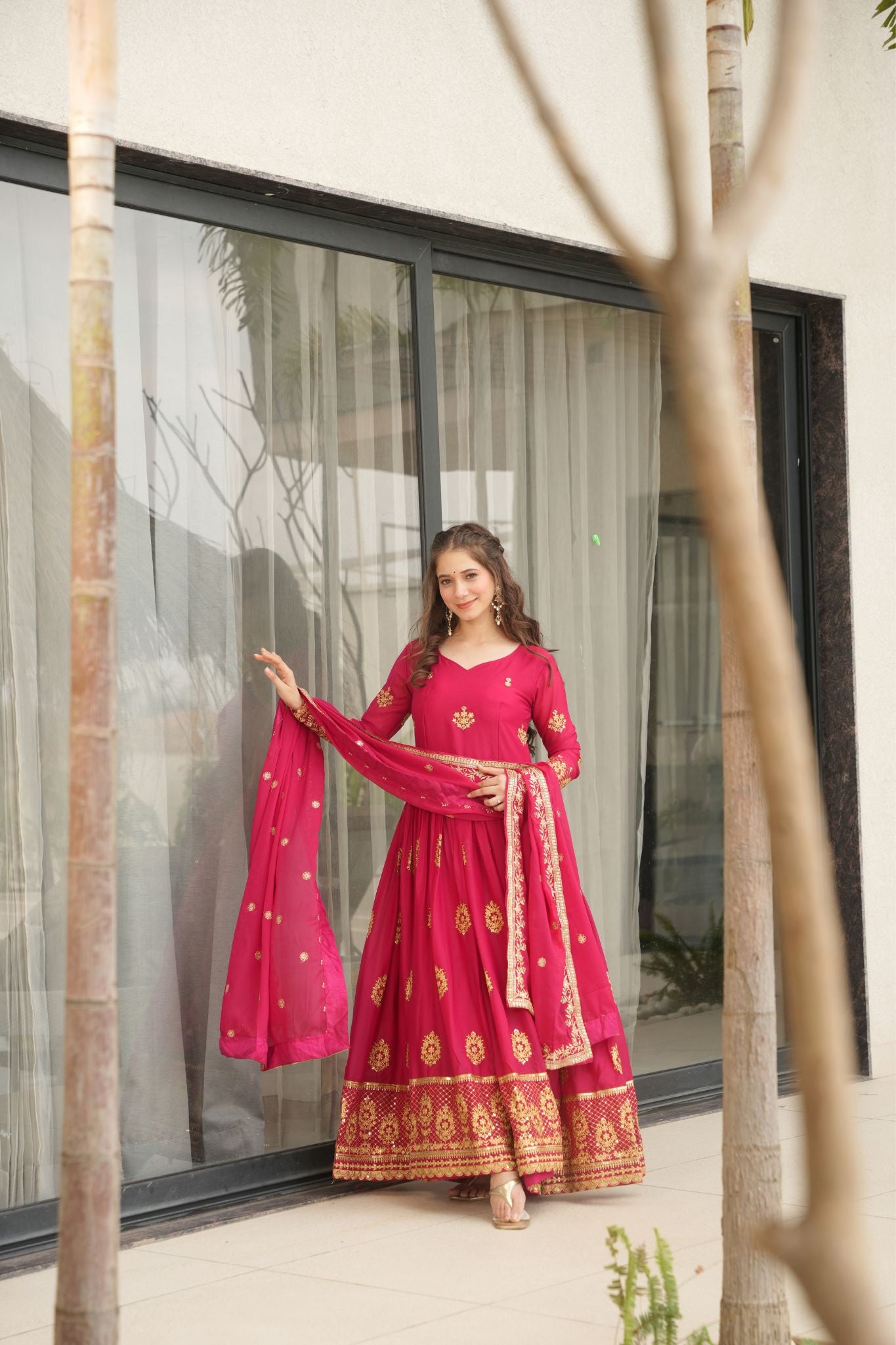 Luxurious Star Georgette Sequins Embroidered Work Stunning Gown With Dupatta