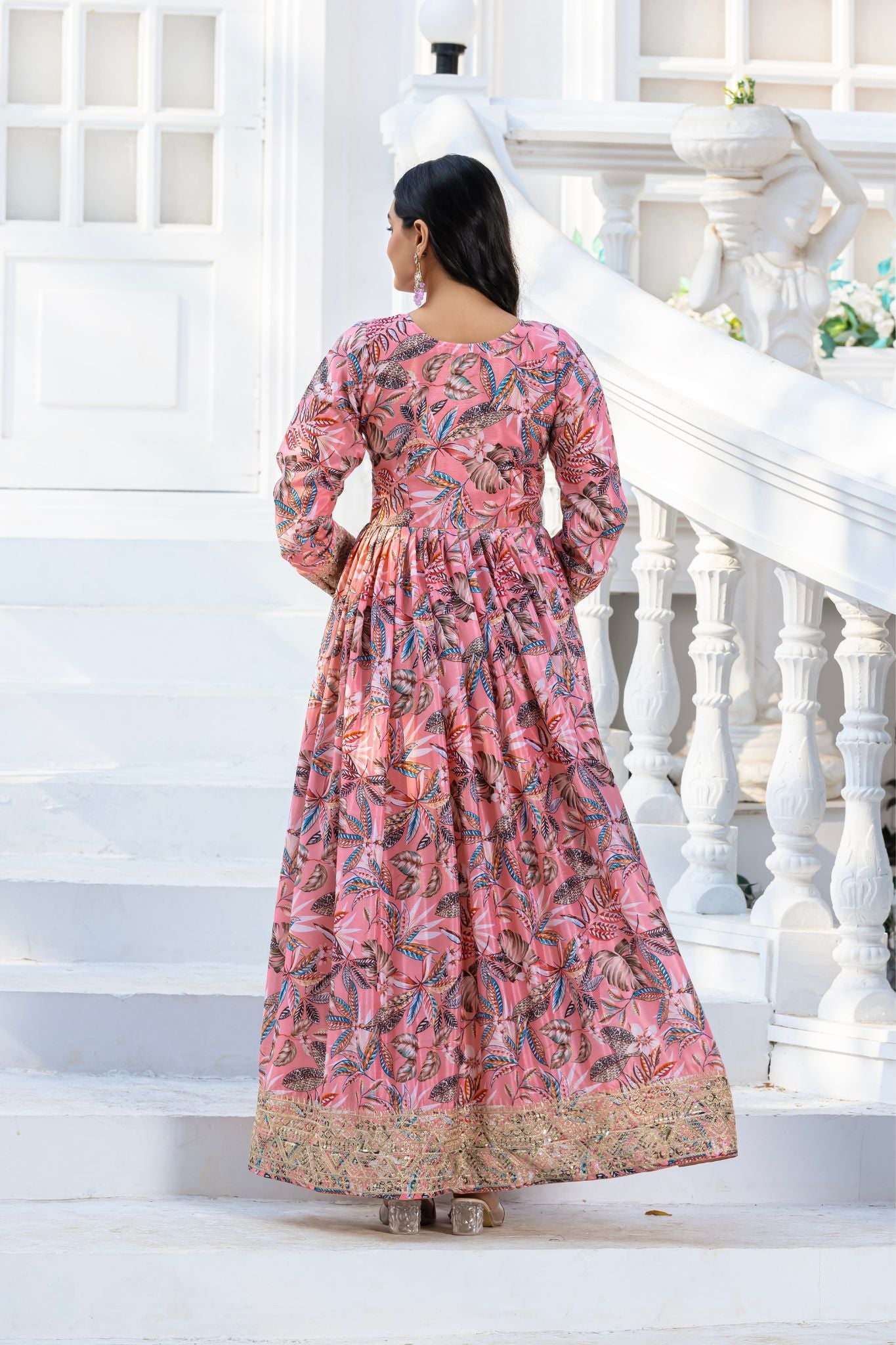 Floral Printed Stunning Embroidered Anarkali Dress