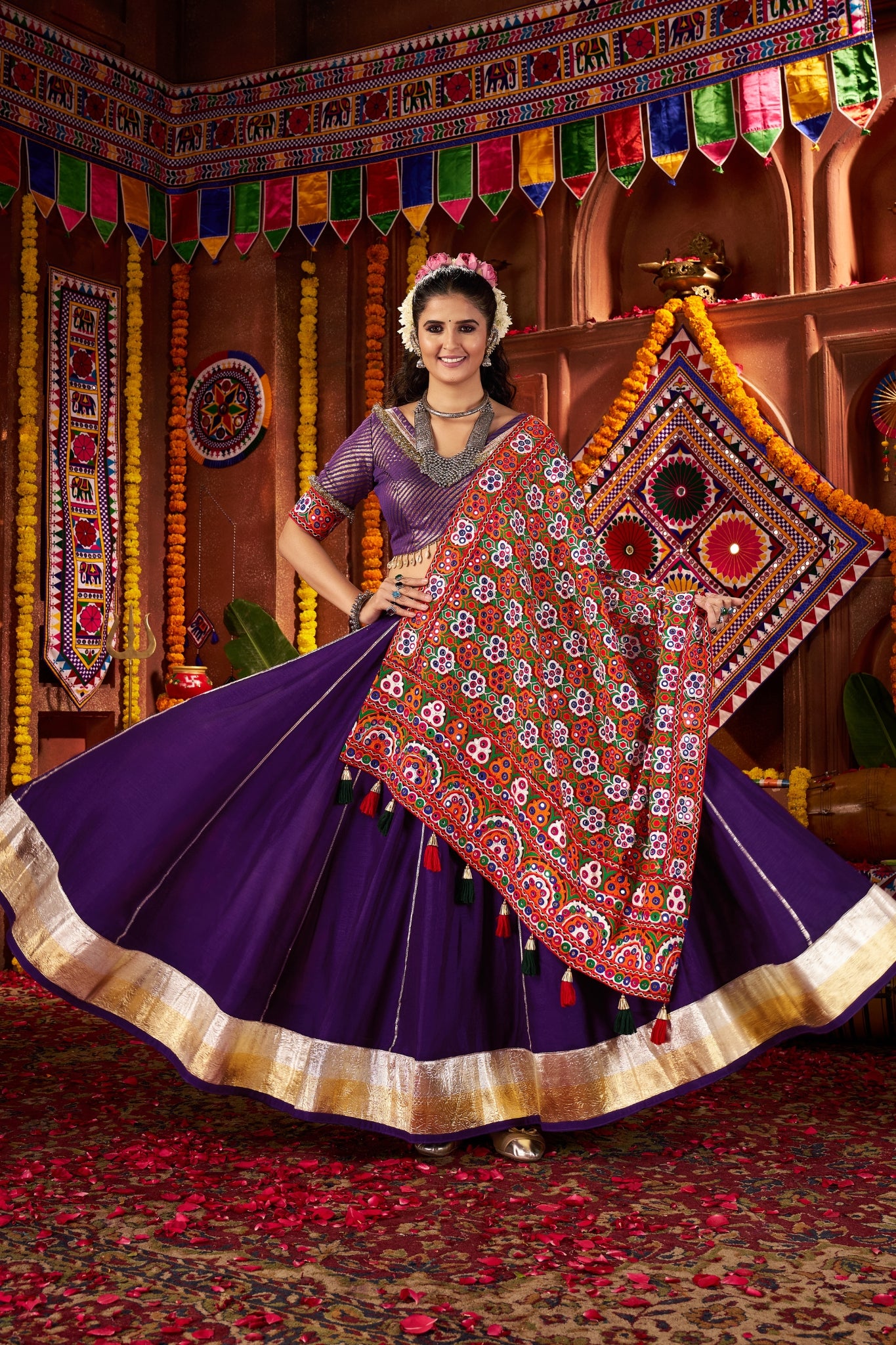 Purple Silk Tread Embroidered Designer Navratri Chaniya Choli Set