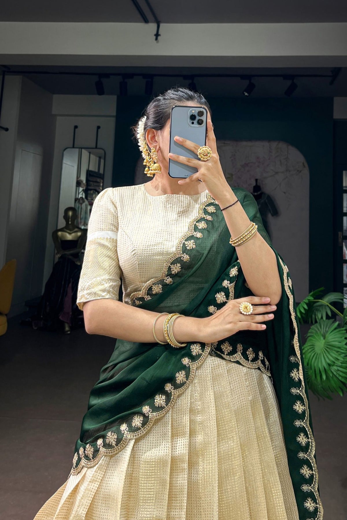 Jacquard Chex Zari Weaving Work Beautiful Lehenga Choli