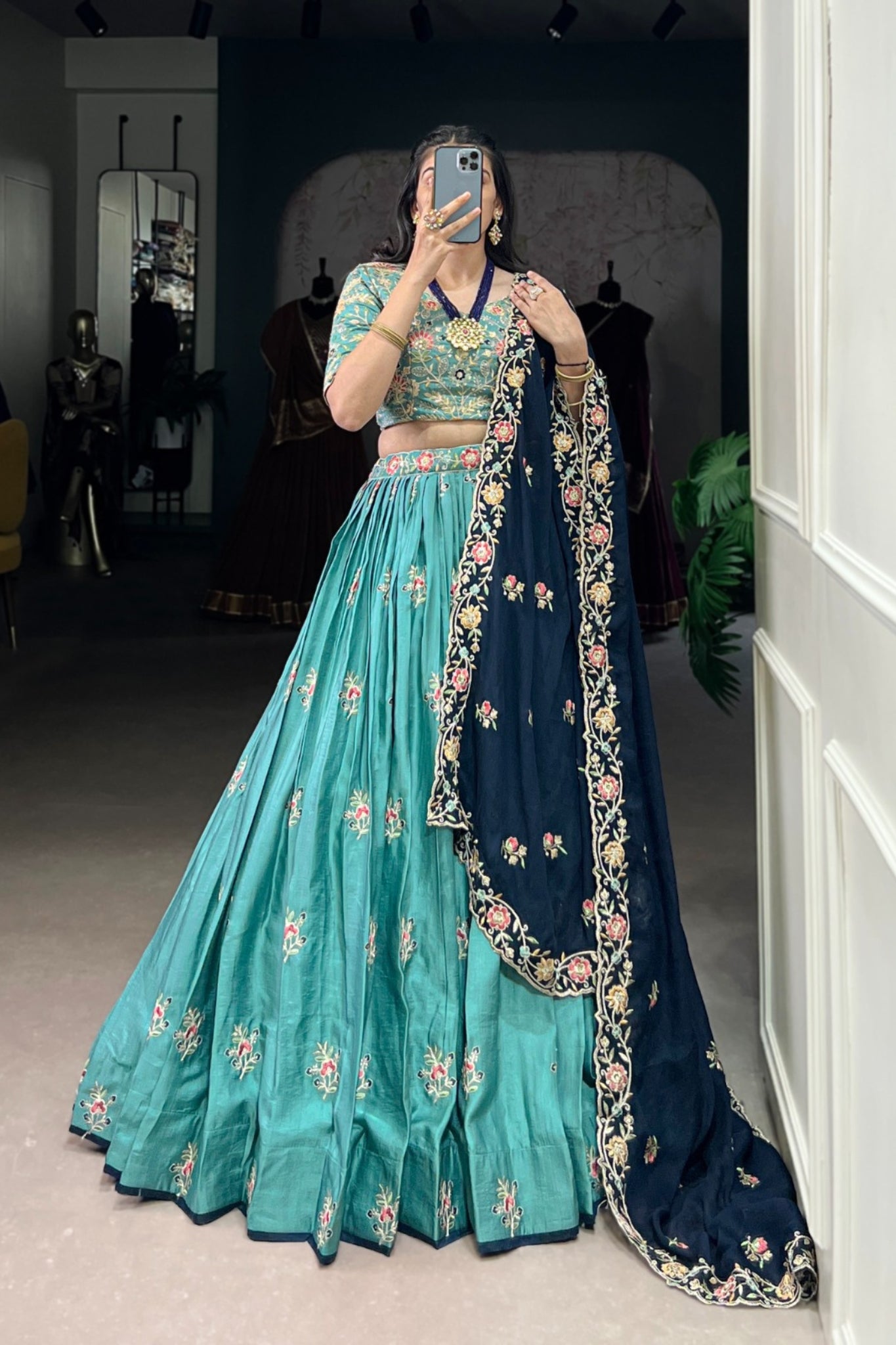 Sky Blue Sequins Tread Embroidered Work Designer Wedding Lehenga Choli
