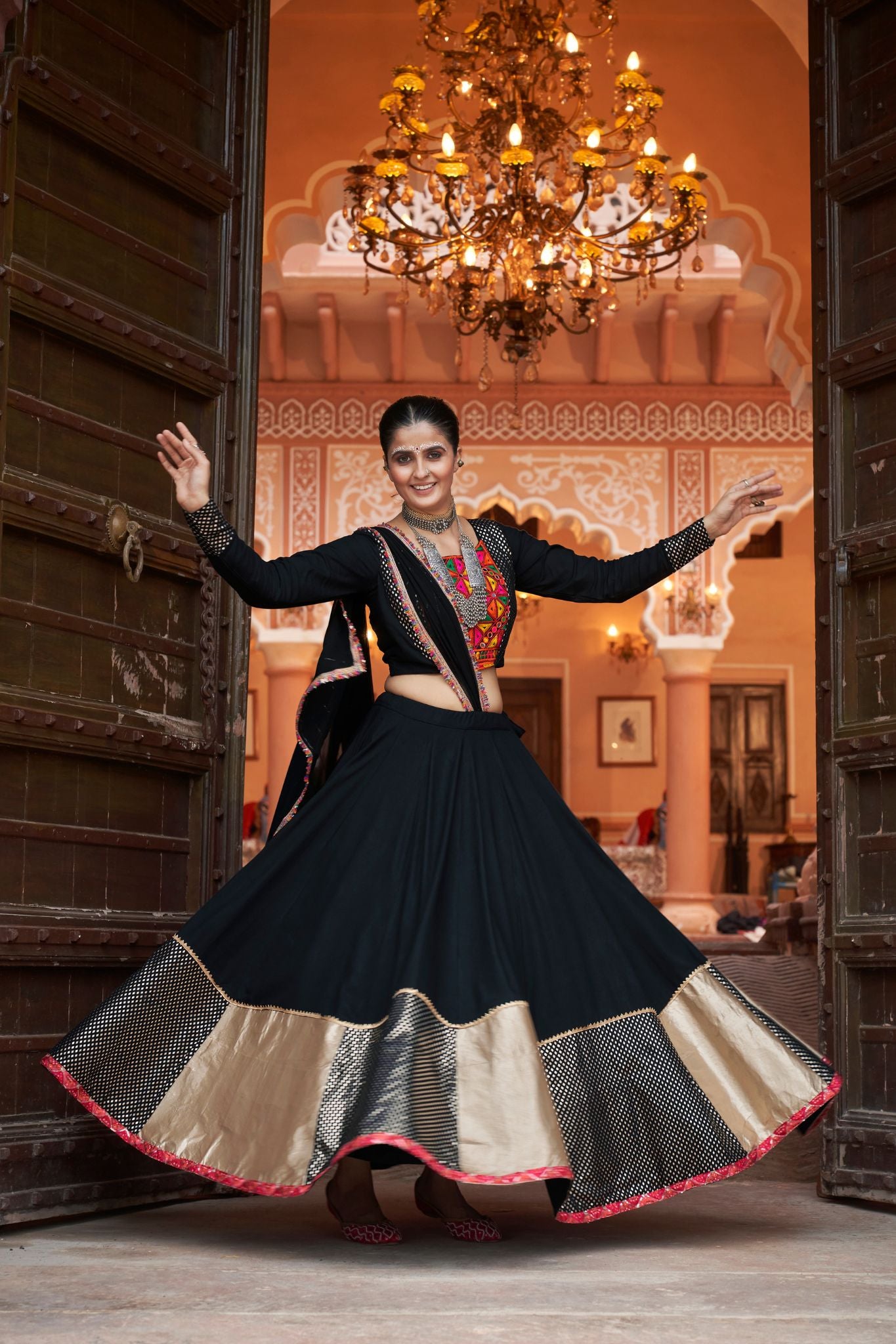 Black Sequins Embroidery With Mirror Work Lehenga Choli