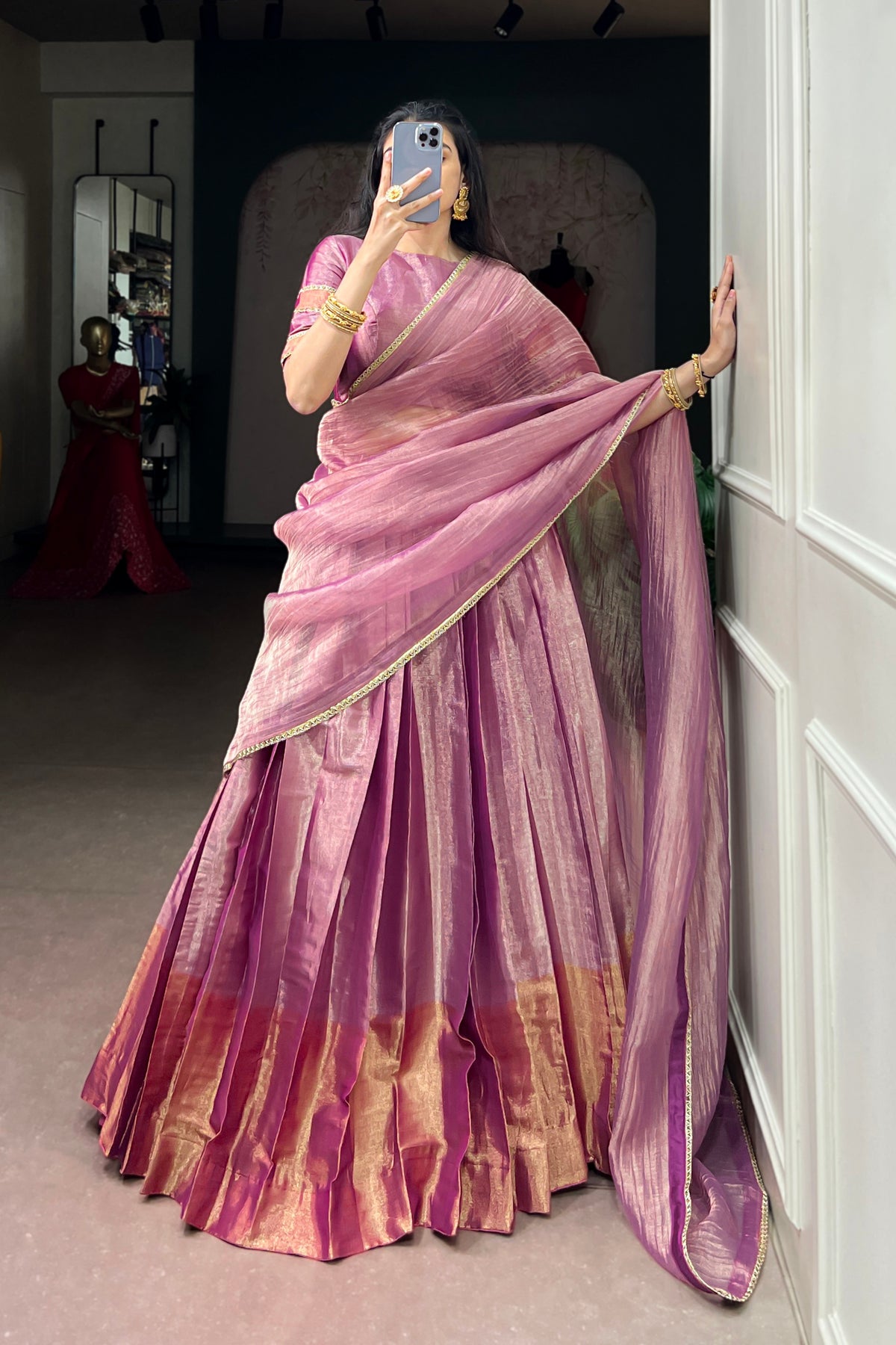 Zari Tissue Designer Lehenga Choli With Salsa Crush Dupatta