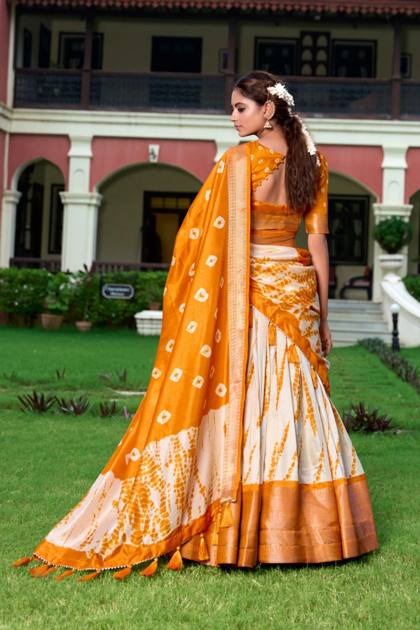 Bandhej With Shibori Printed Dola Silk Lehenga Choli