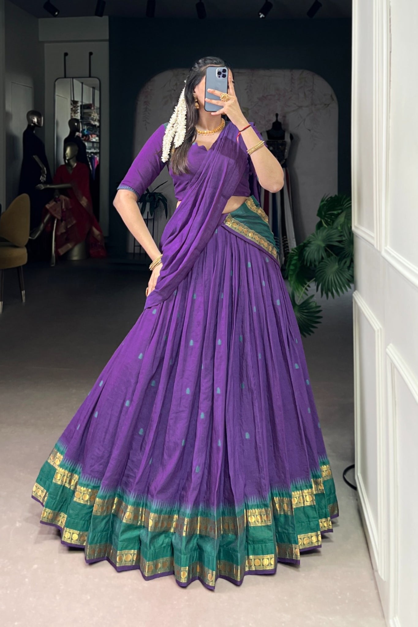Pure Chanderi Zari Weaving Work South Indian Lehenga Choli