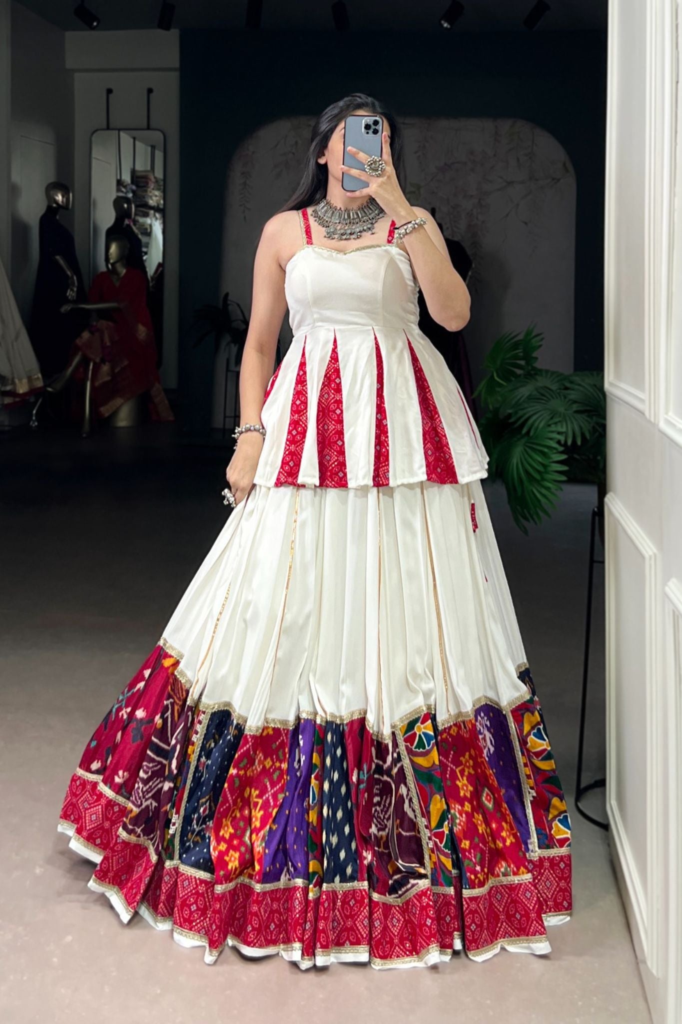 Traditional Designer Bandhej Printed  With Multi Patch Work Navratri Lehenga Choli