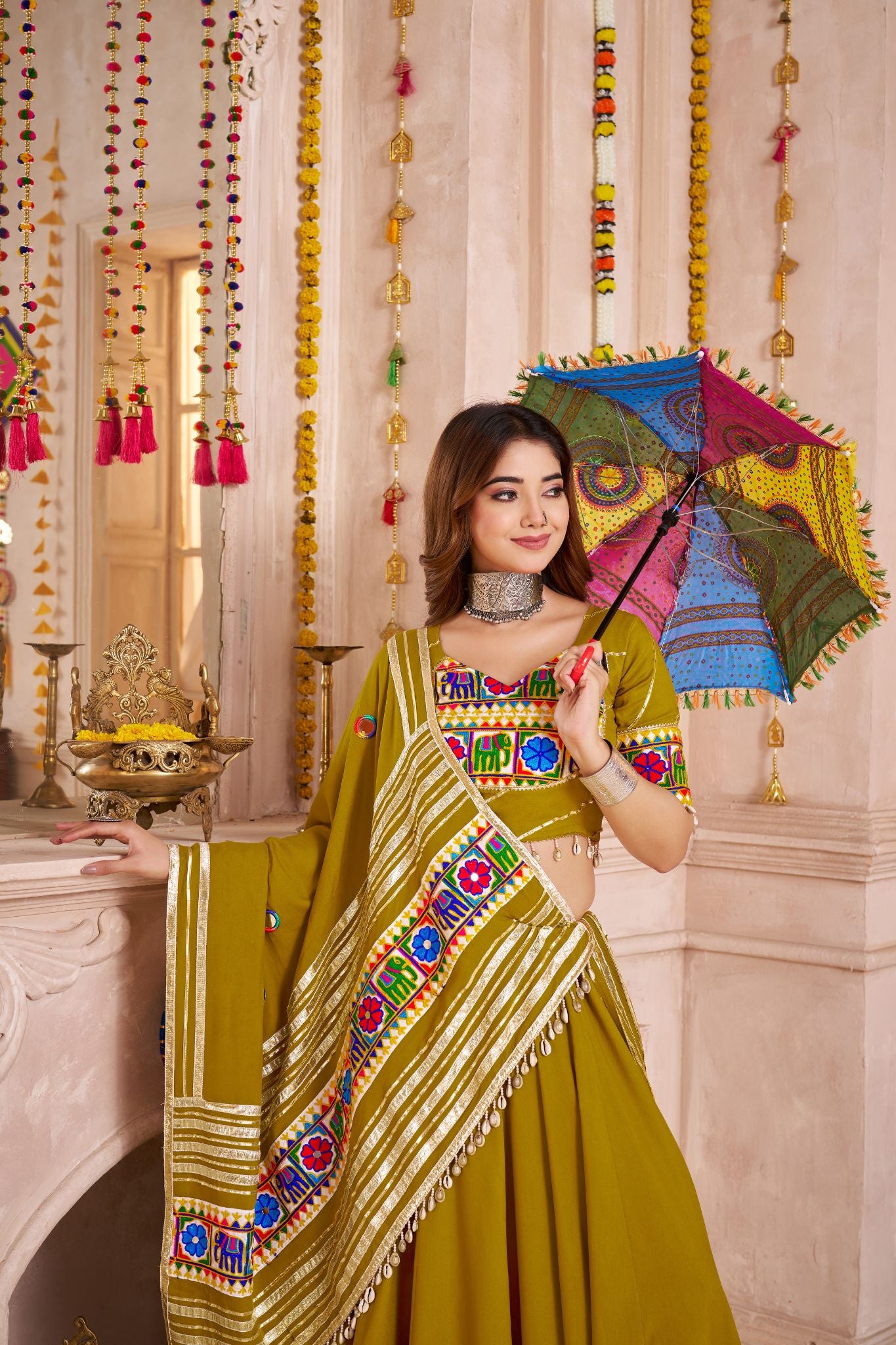 Designer Navratri Lehenga Choli With Mirror And Thread Work Dupatta