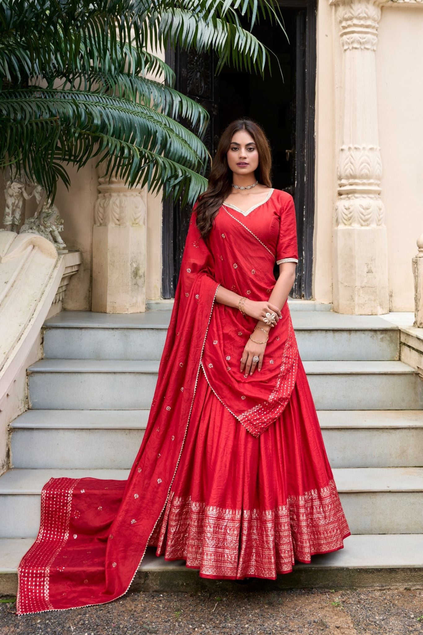 Pure Chanderi Plain With Zari Weaving Work Lehenga Choli