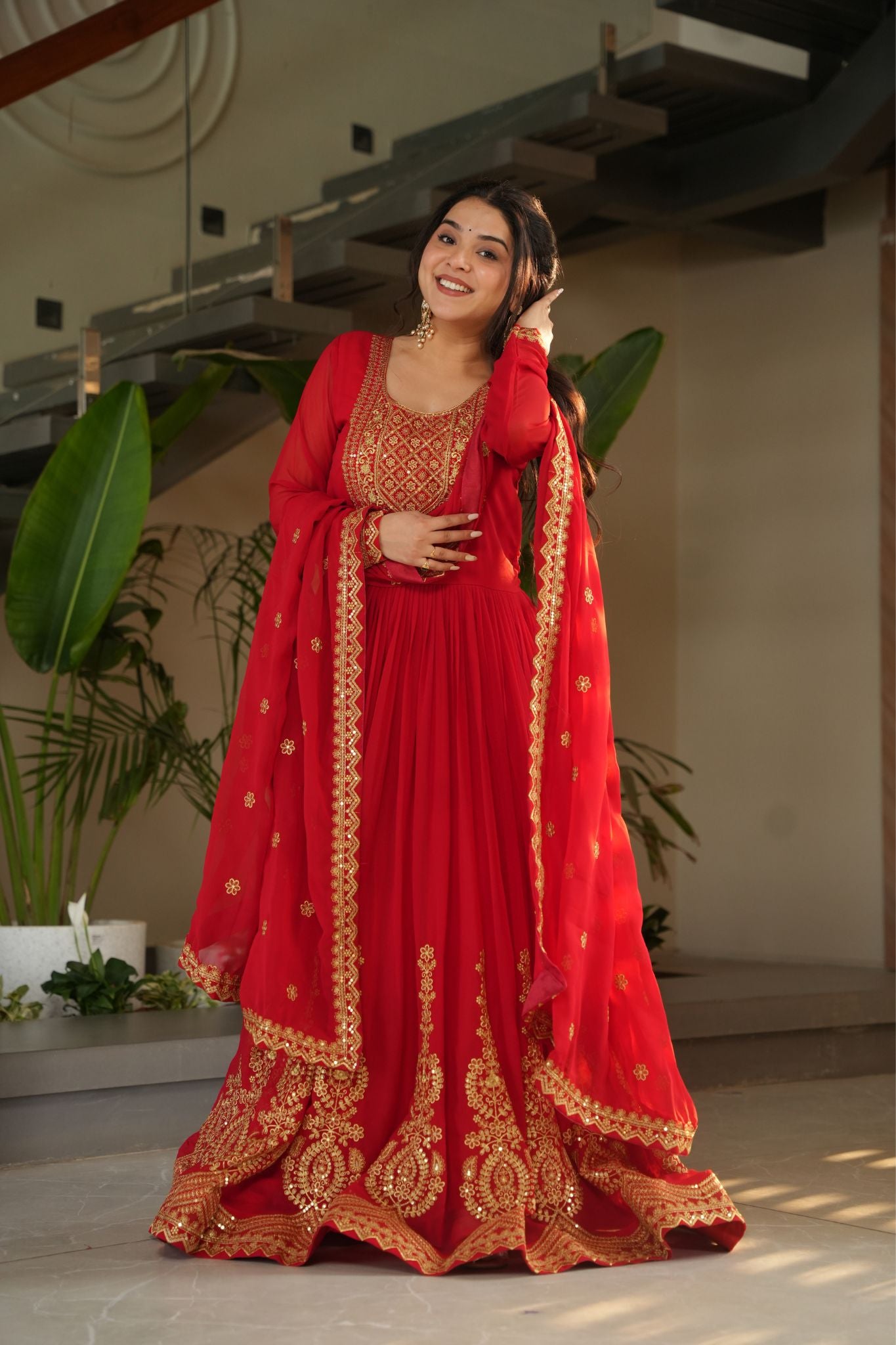 Premium Designer Embroidered Sequins Work Festive Gown With Dupatta Set
