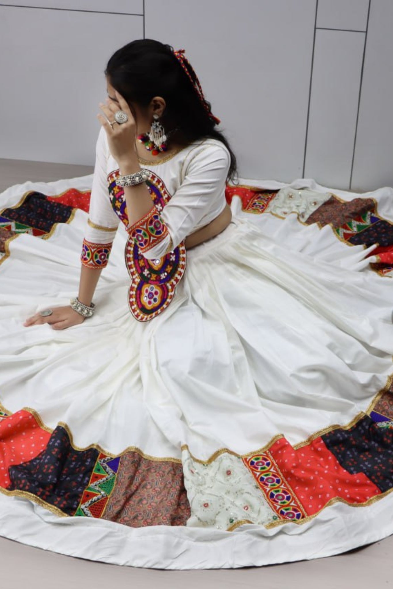 Designer White Multicolor Navratri Lehenga Choli For Women