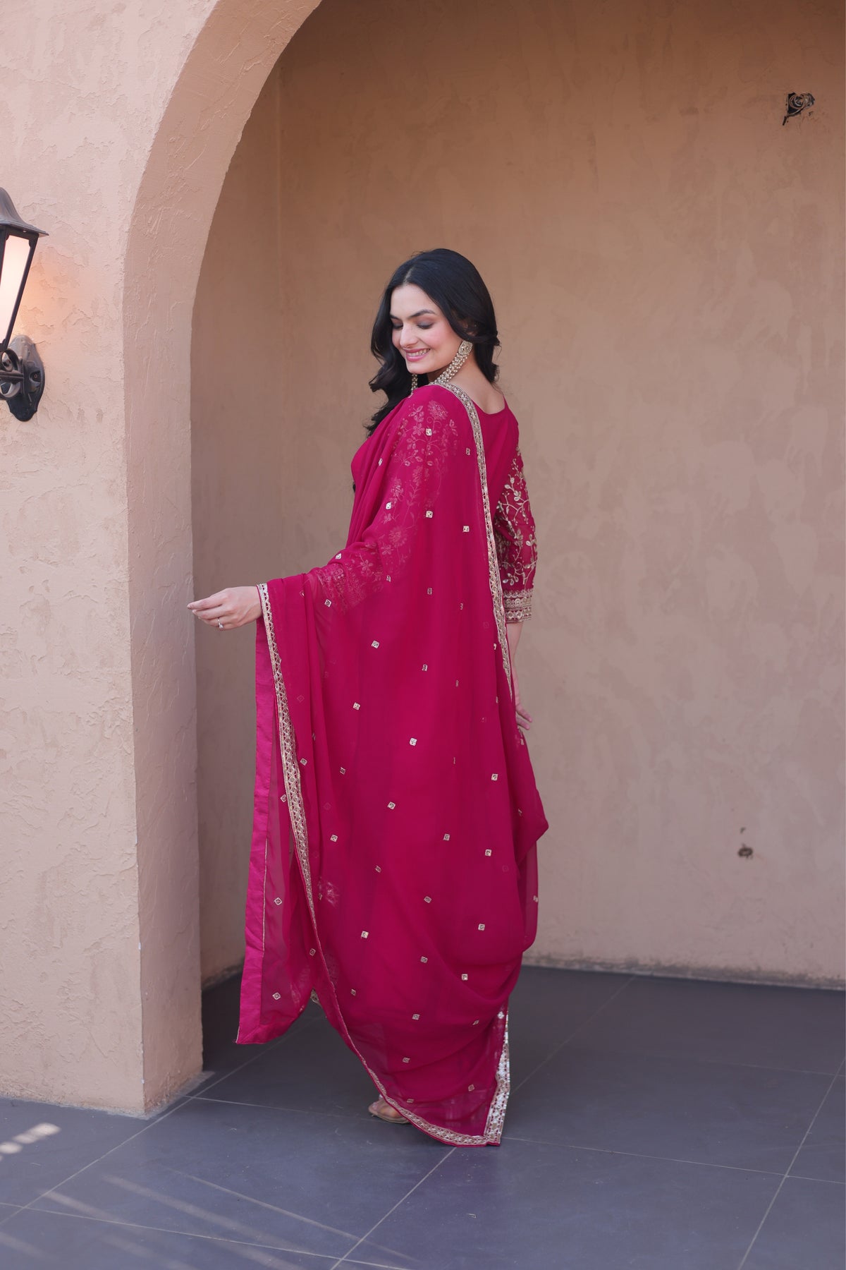 Designer Sequins Embroidered Anarkali Gown With Dupatta Set