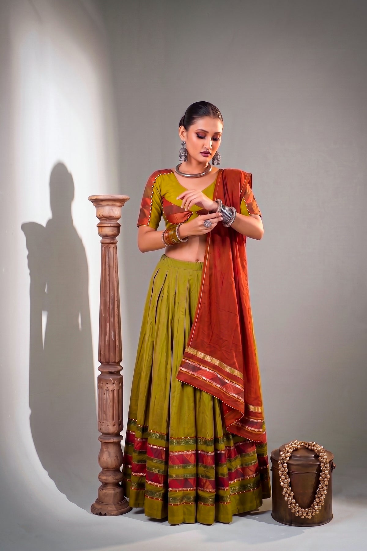 Mustard Yellow Dhabu Cotton Navratri Designer Lehenga Choli