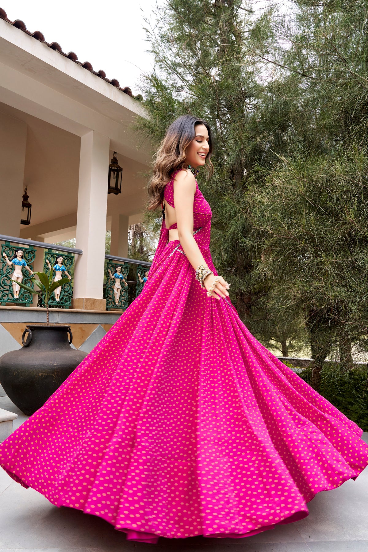 Pink Georgette Bandhej Print Designer Navratri Chaniya Choli For Women