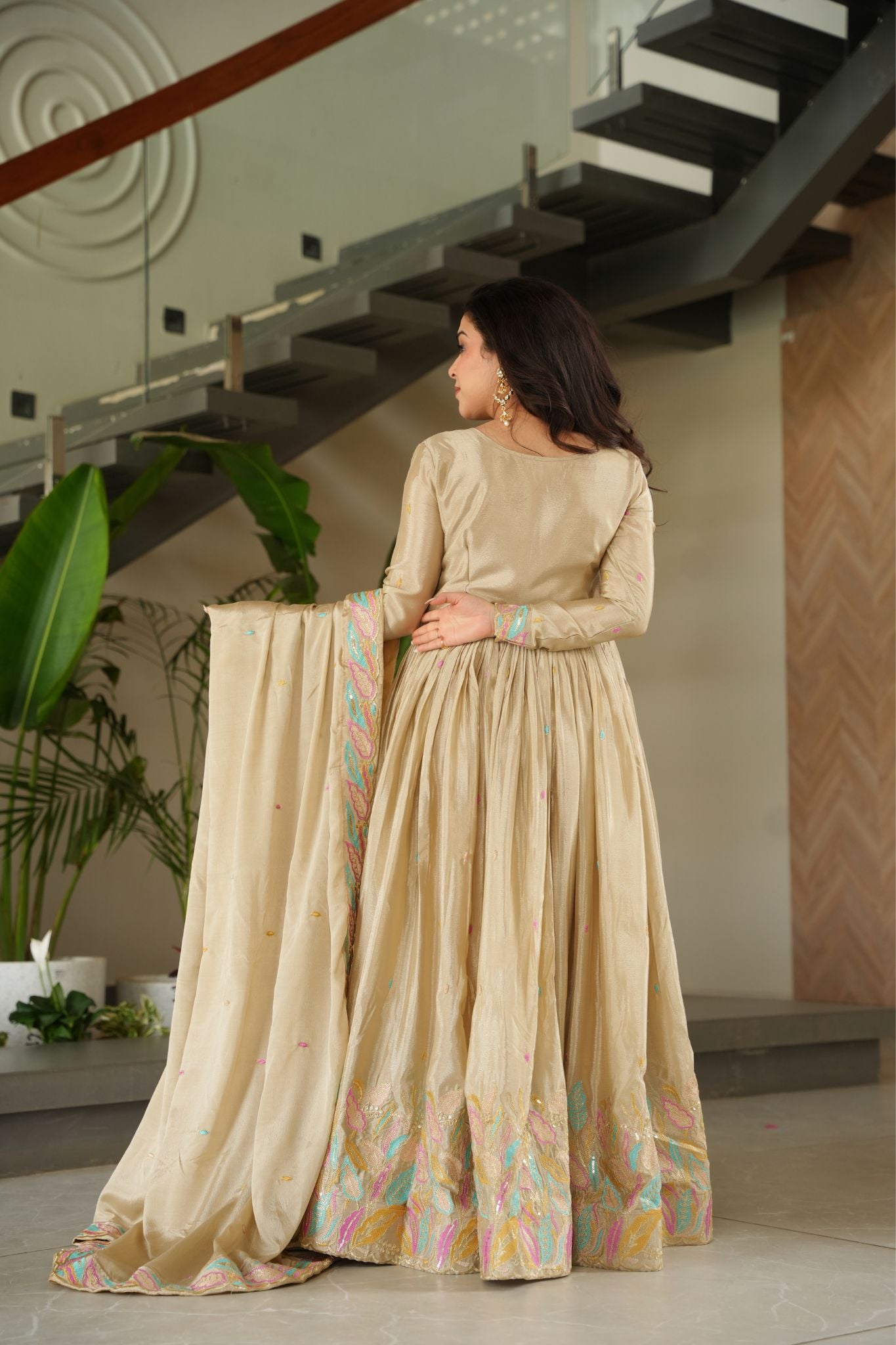 Premium Multi Thread Embroidered Work Stylish Gown With Dupatta Set