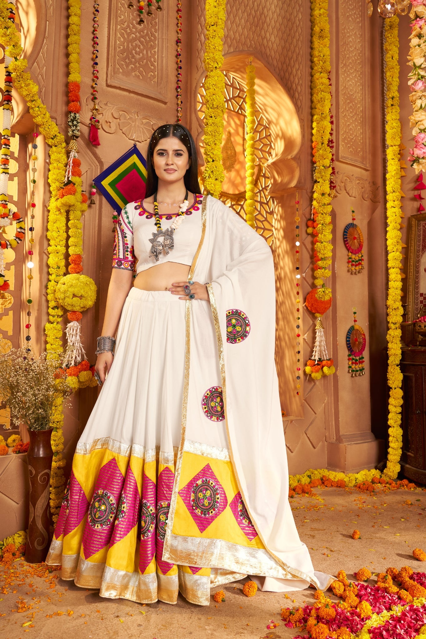White Vibrant Spirit Navratri Designer Beautiful Lehenga Choli Set