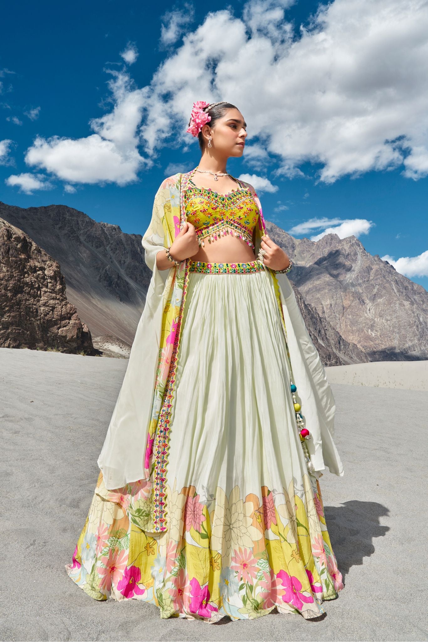 Printed Thread Embroidery Work Silk Lehenga Choli