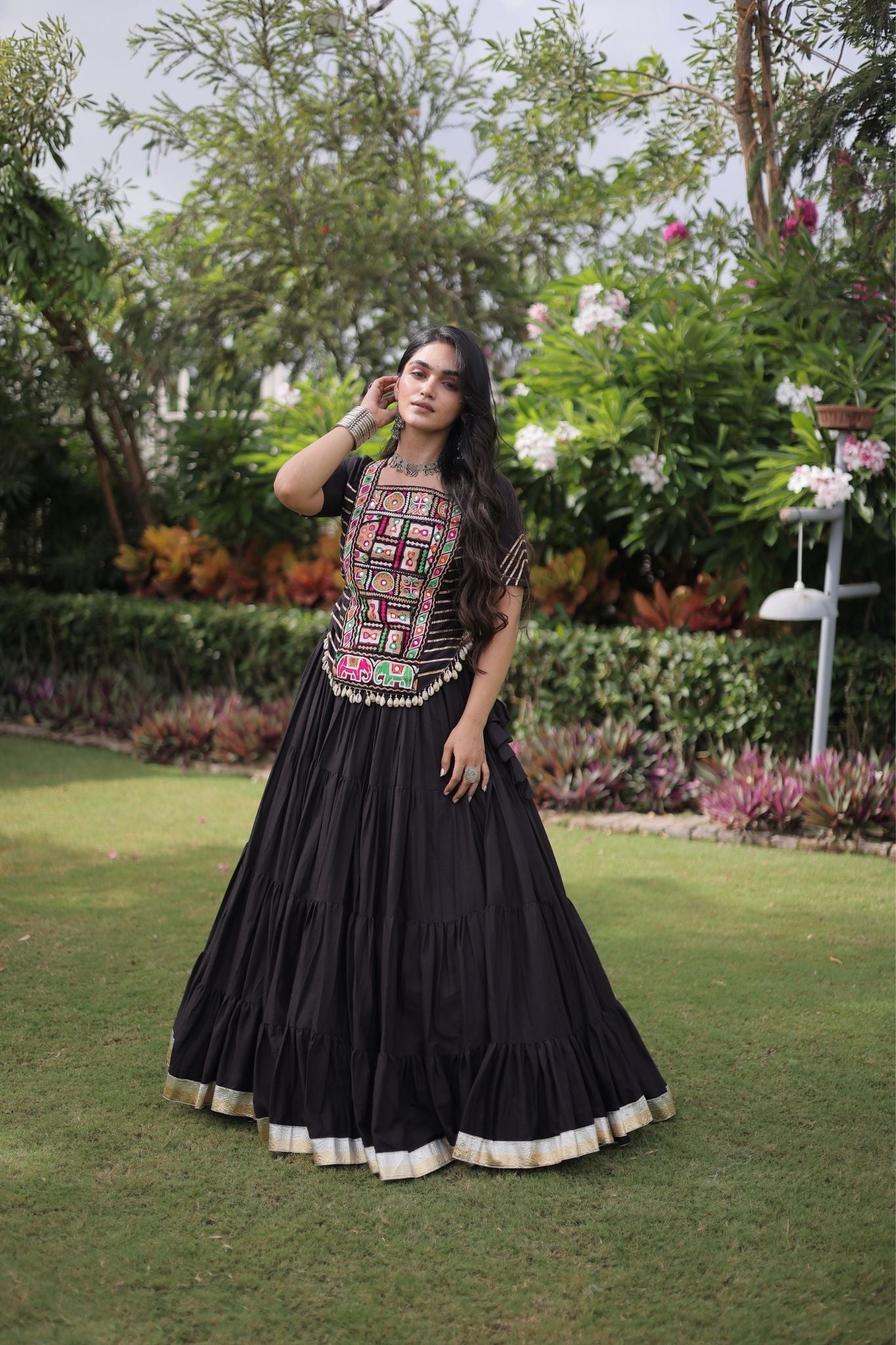 Raasrang Premium Kora Cotton Kutchi Patchwork Navratri Festival Lehenga Choli For Women