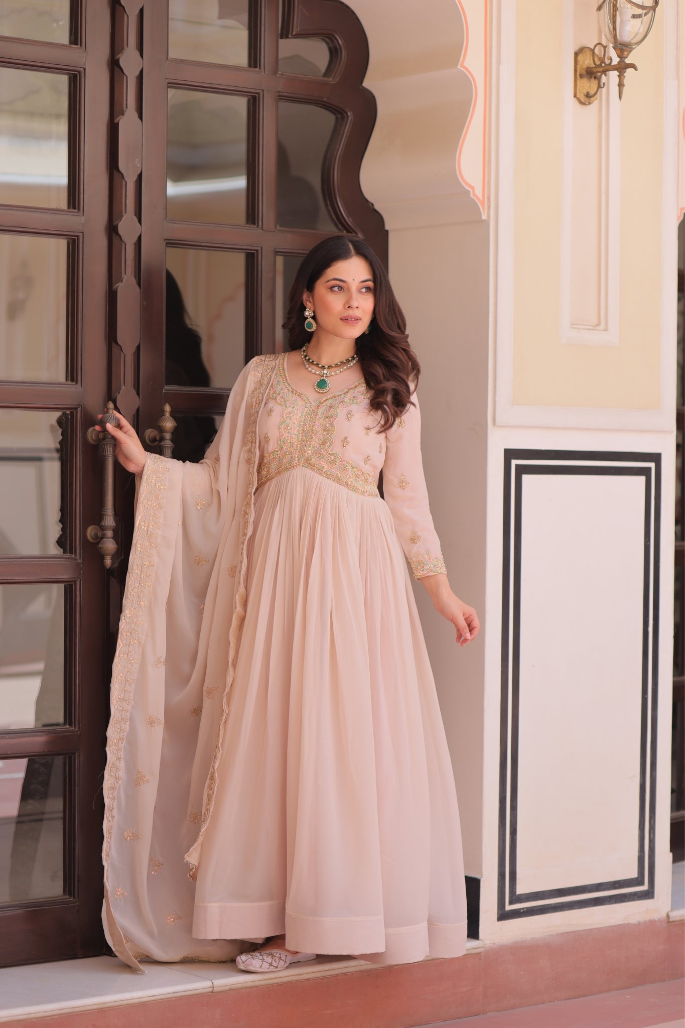 Designer Georgette Gown With Sequins Elegance