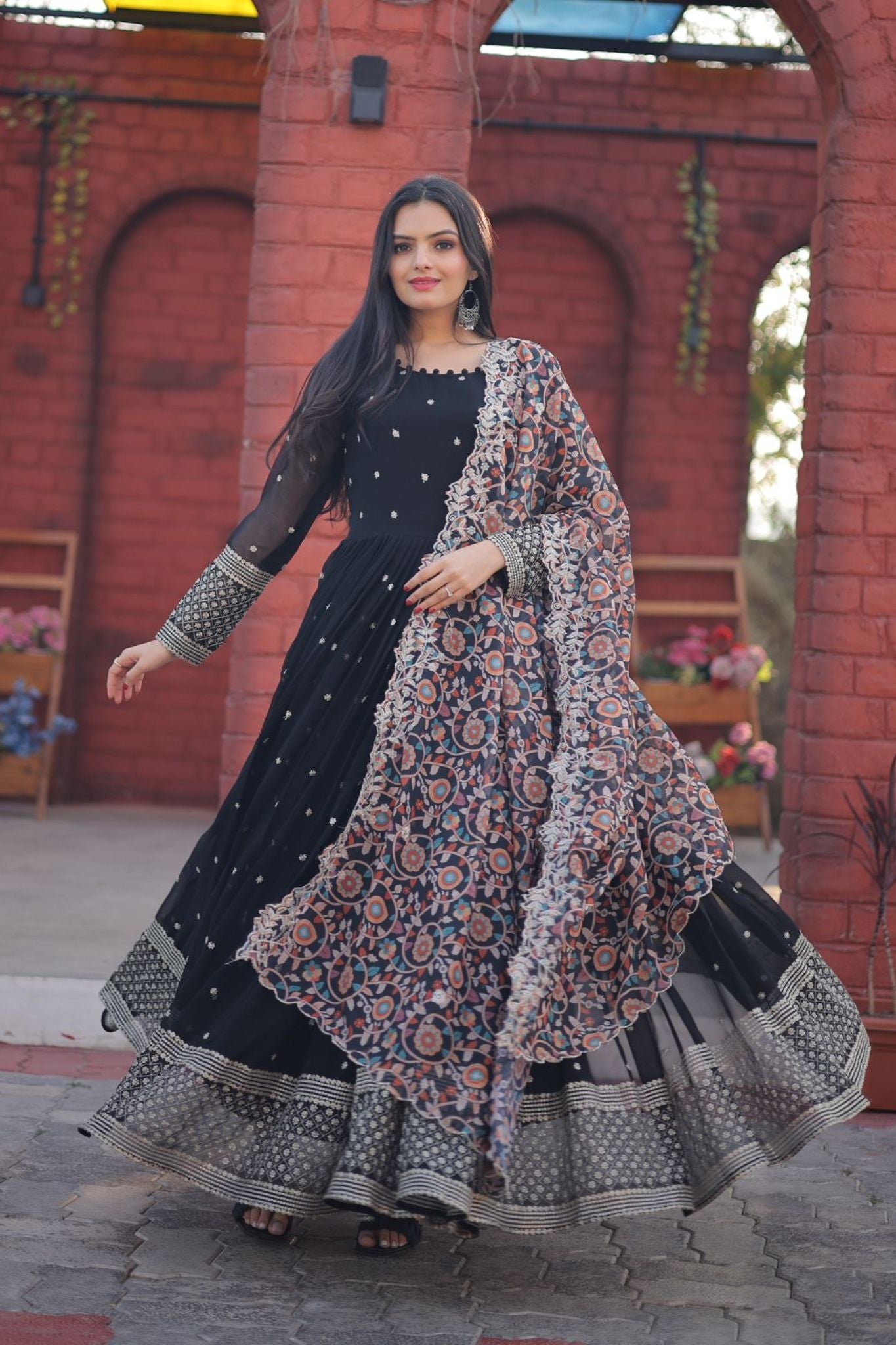 Designer Embroidery Luxury Work Gown With Dupatta Set