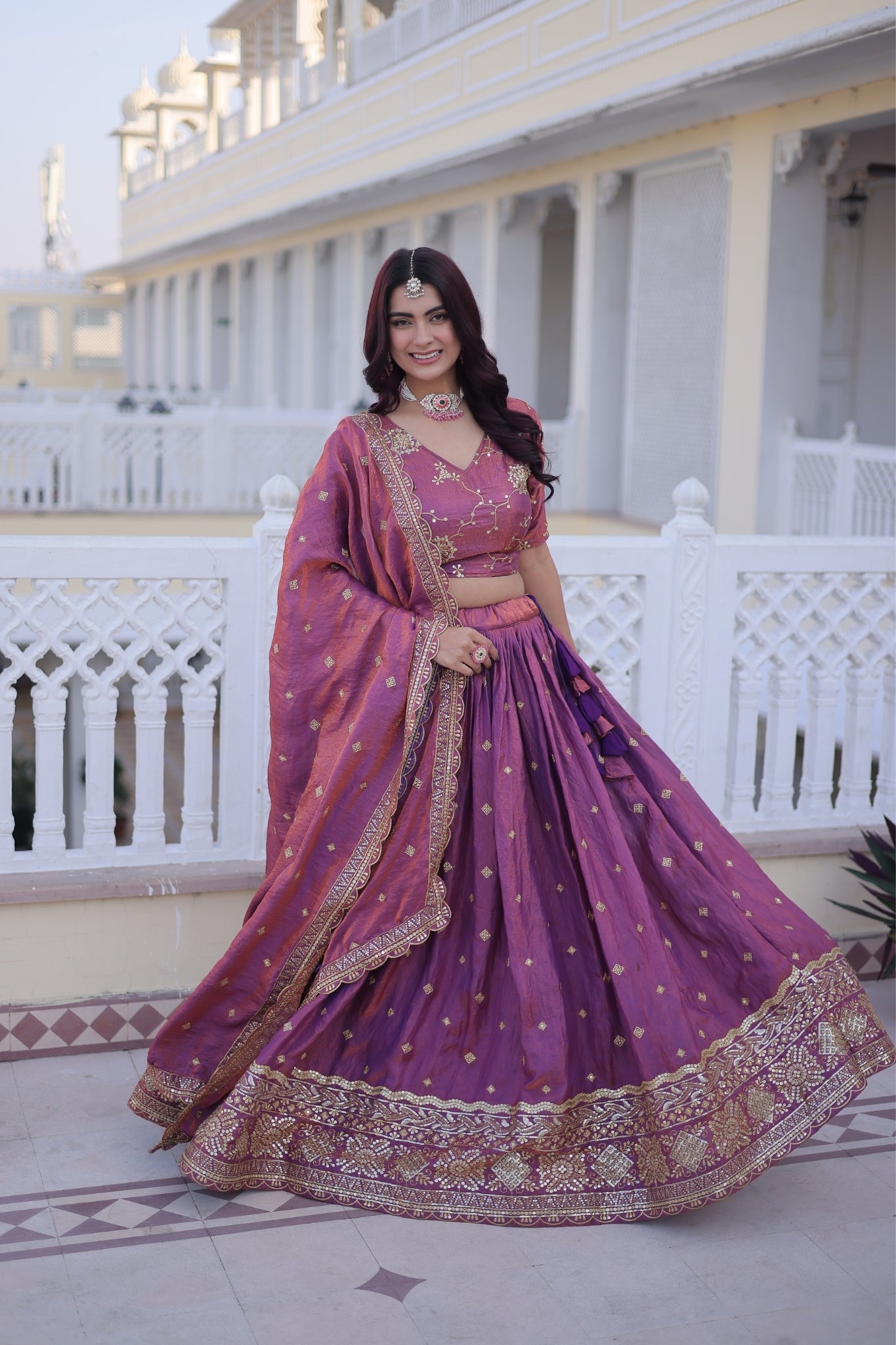 Designer Zari Sequins Embroidered Lehenga Choli Set With Dupatta