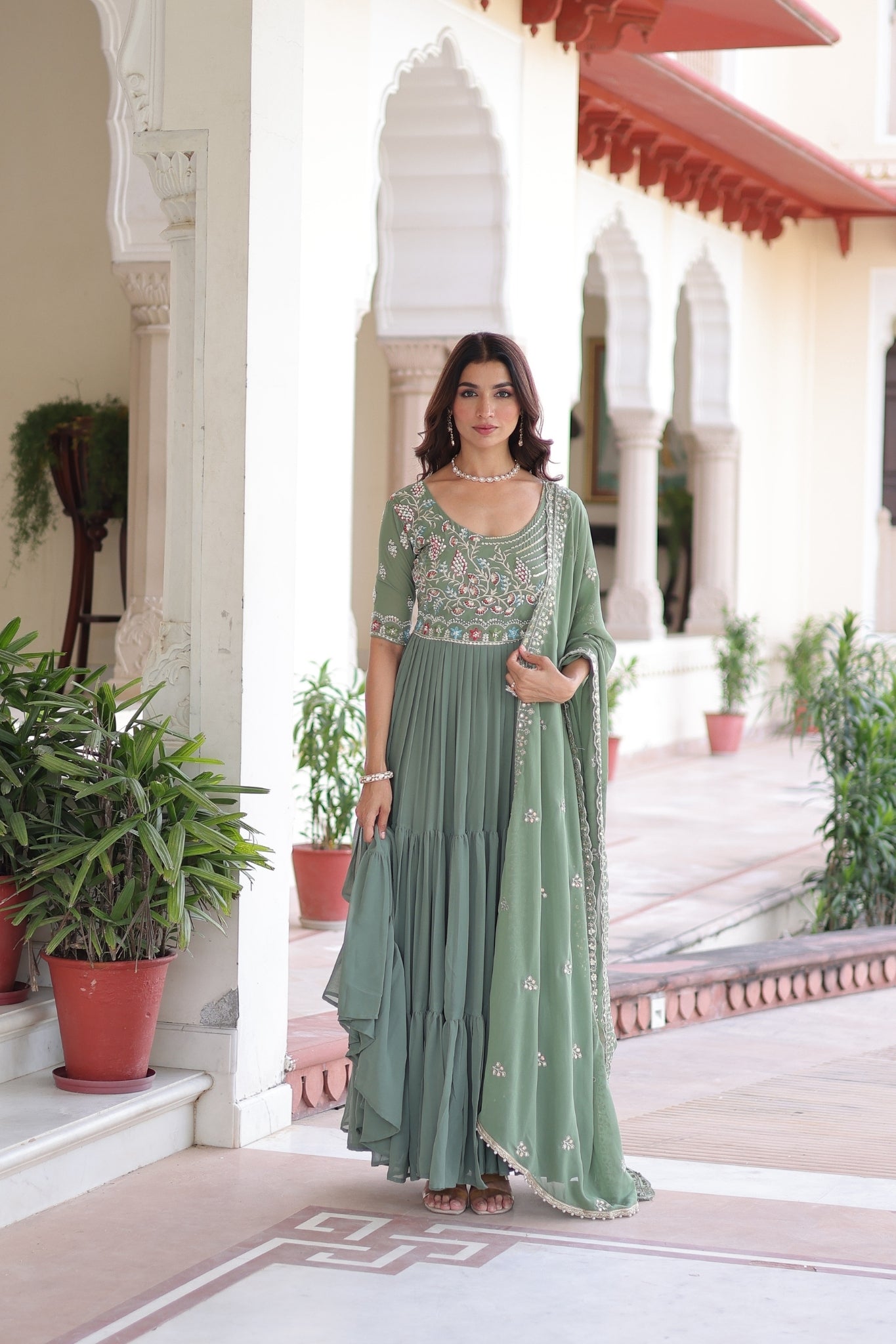 Premium Designer Sequins Beads Embroidery Gown With Dupatta Set