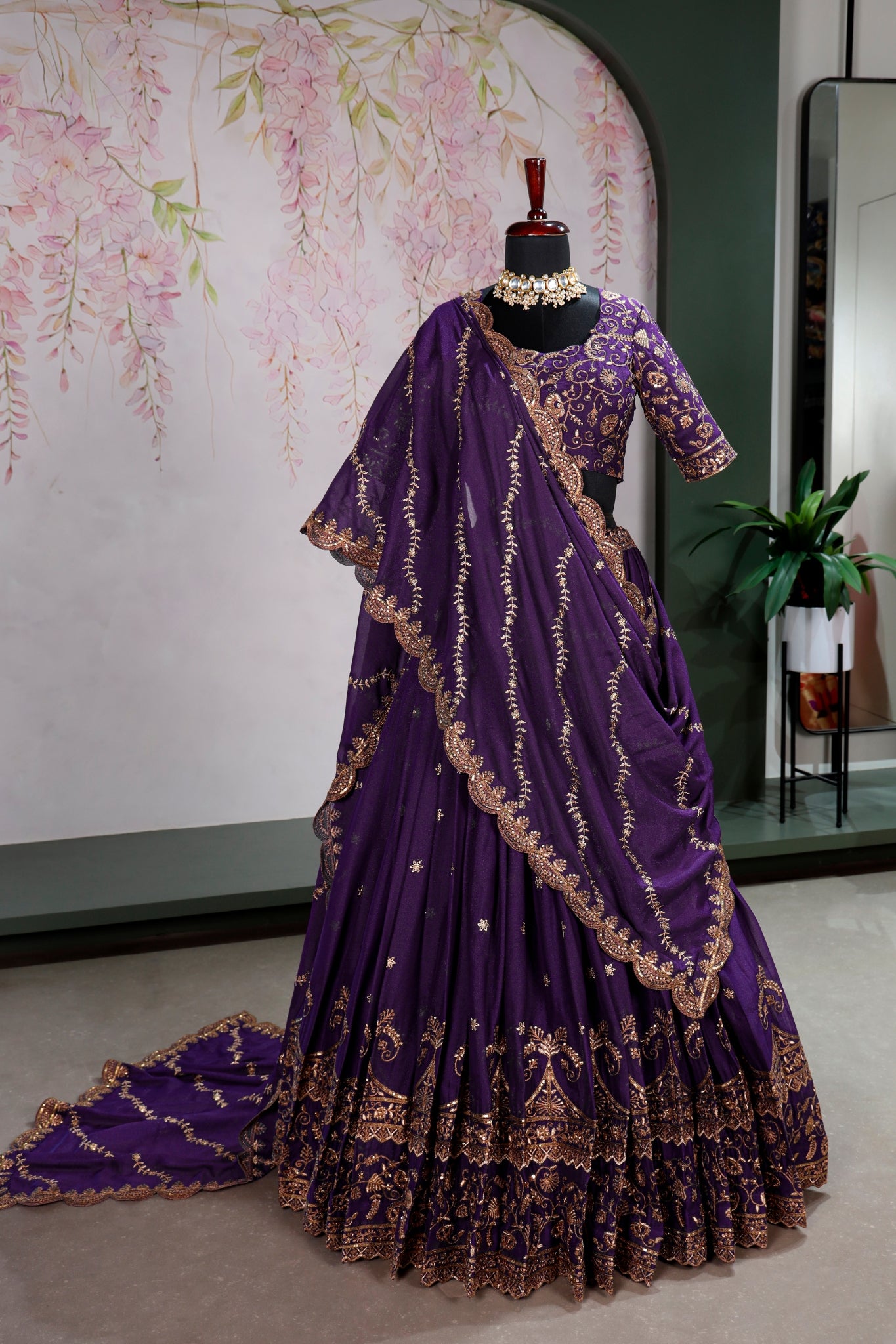 Royal Purple Star Georgette Lehenga Choli Set For Women