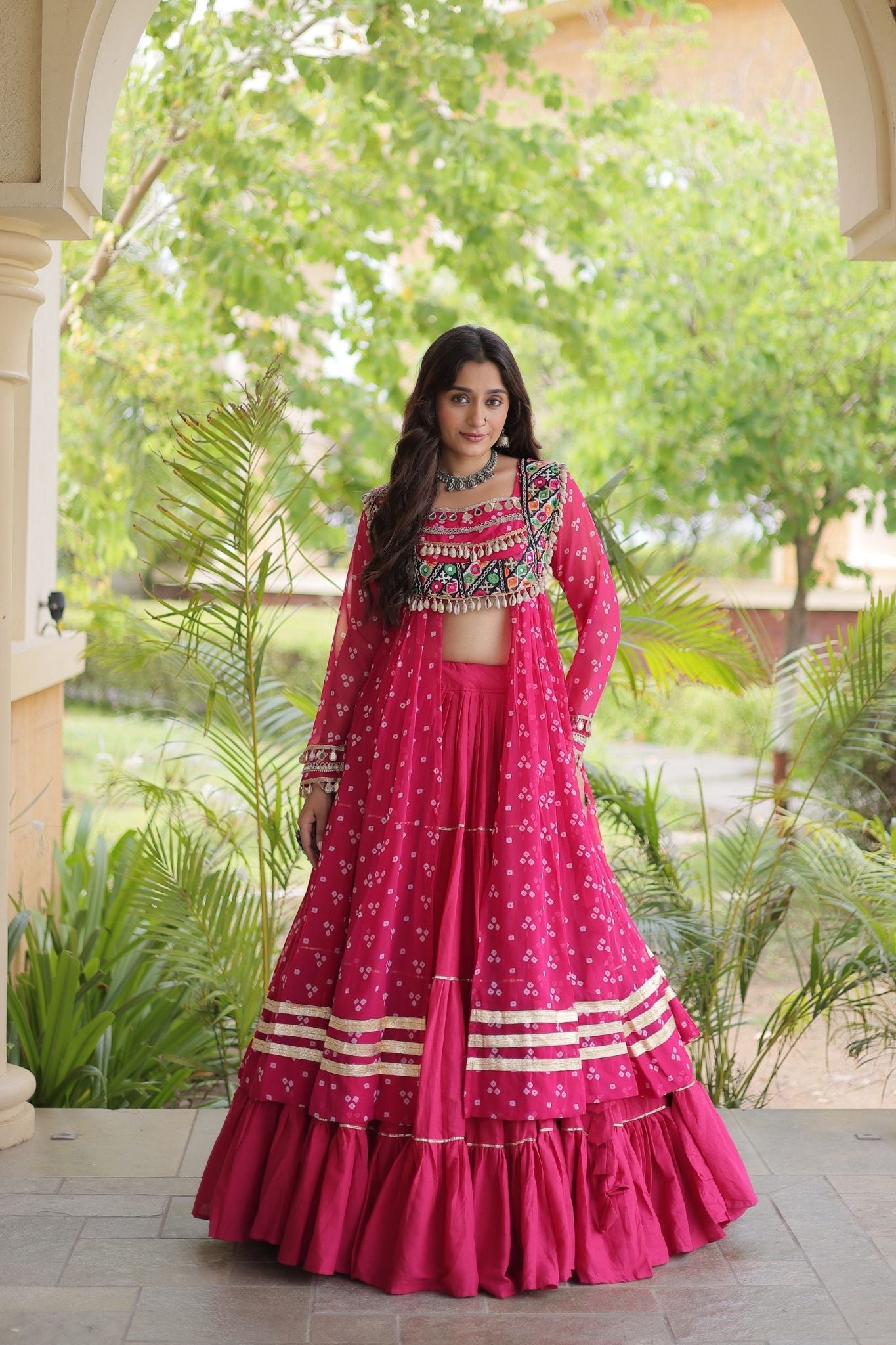 Raasrang Special Navratri Designer Kora Cotton Bandhani Print with Kutchi Patchwork Lehenga Choli