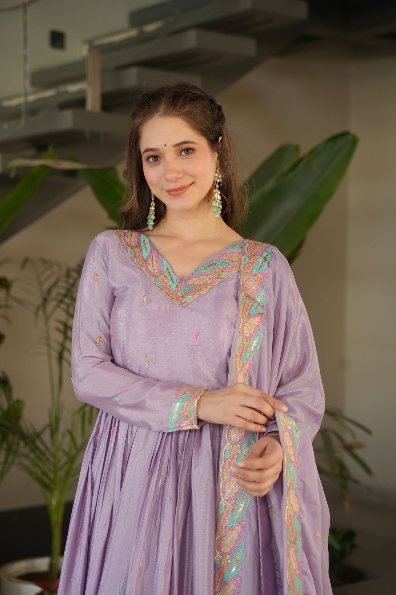 Premium Multi Thread Embroidered Work Stylish Gown With Dupatta Set