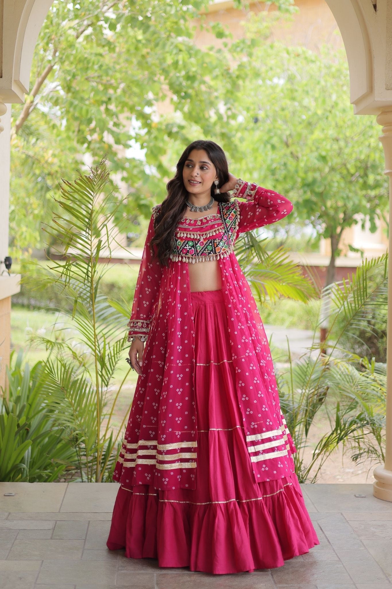 Raasrang Special Navratri Designer Kora Cotton Bandhani Print with Kutchi Patchwork Lehenga Choli