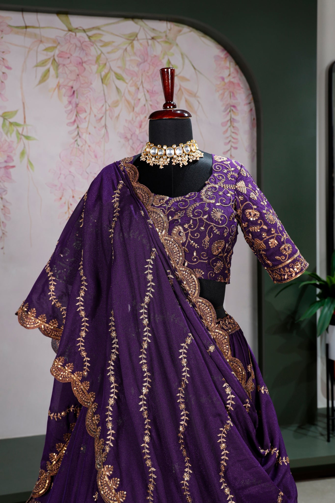 Royal Purple Star Georgette Lehenga Choli Set For Women