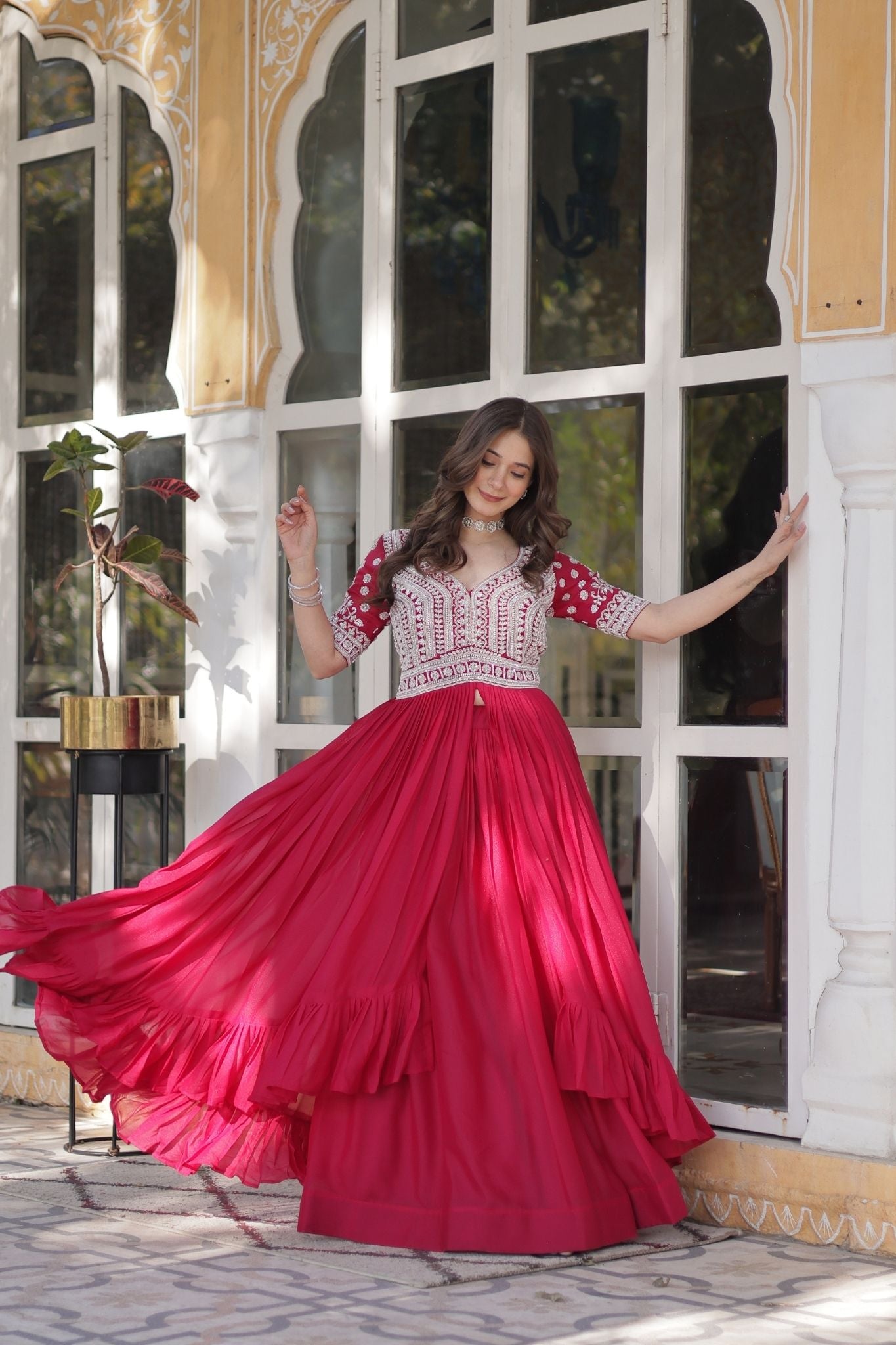 Georgette Beautiful Embroidery Beads Sequins Work Readymade lehenga With Kurti