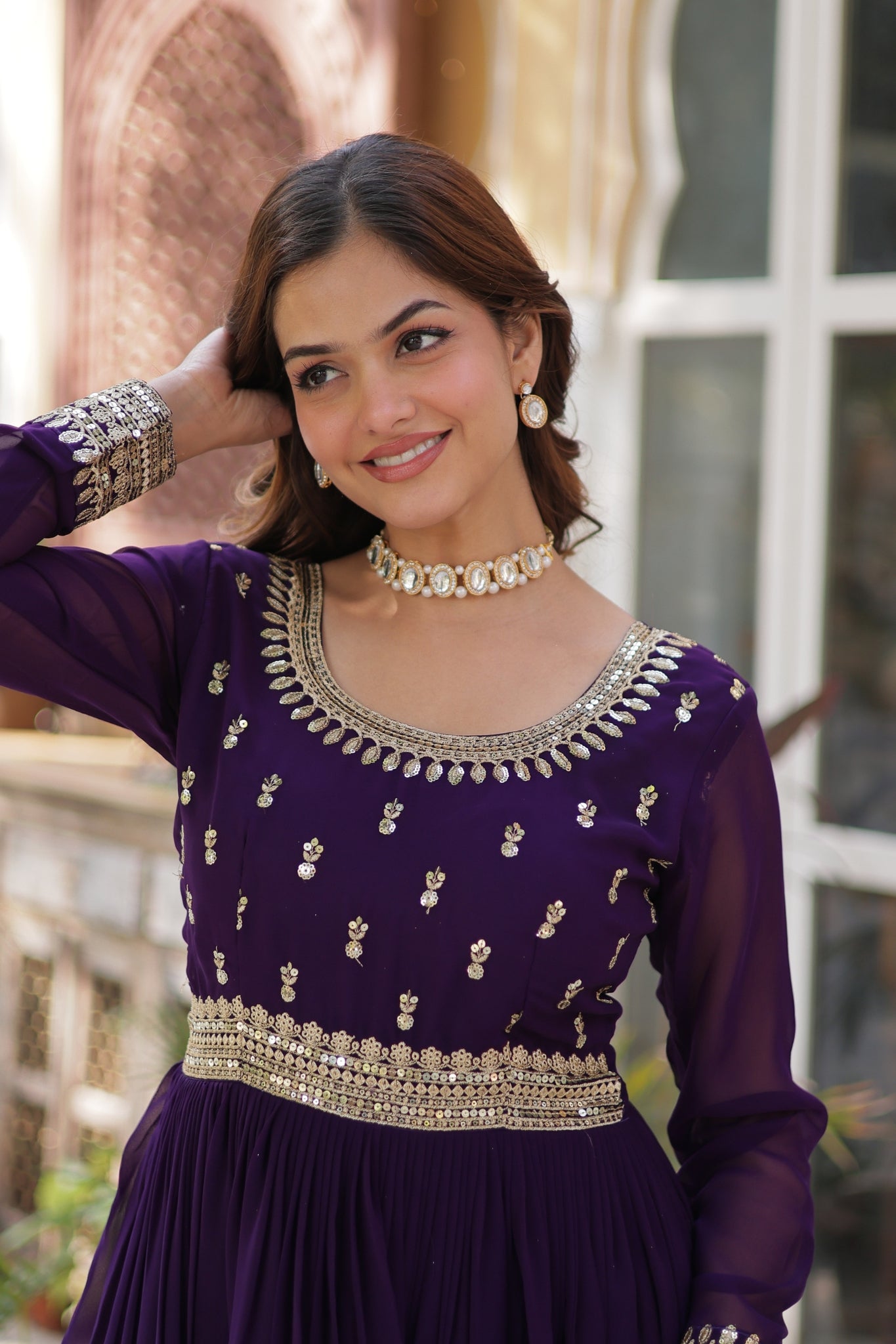Elegance Luxury Designer Embroidered Work Gown With Dupatta Set
