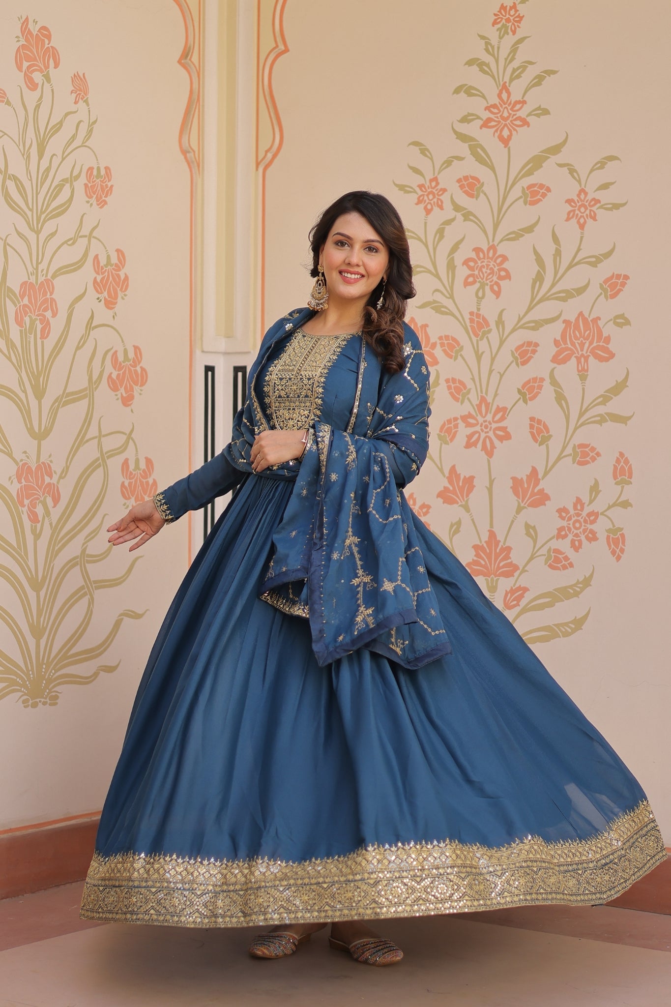 Designer Gown With Zari Sequins Elegance