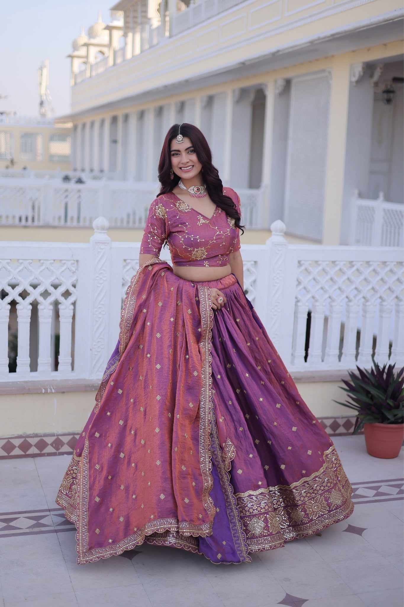 Designer Zari Sequins Embroidered Lehenga Choli Set With Dupatta