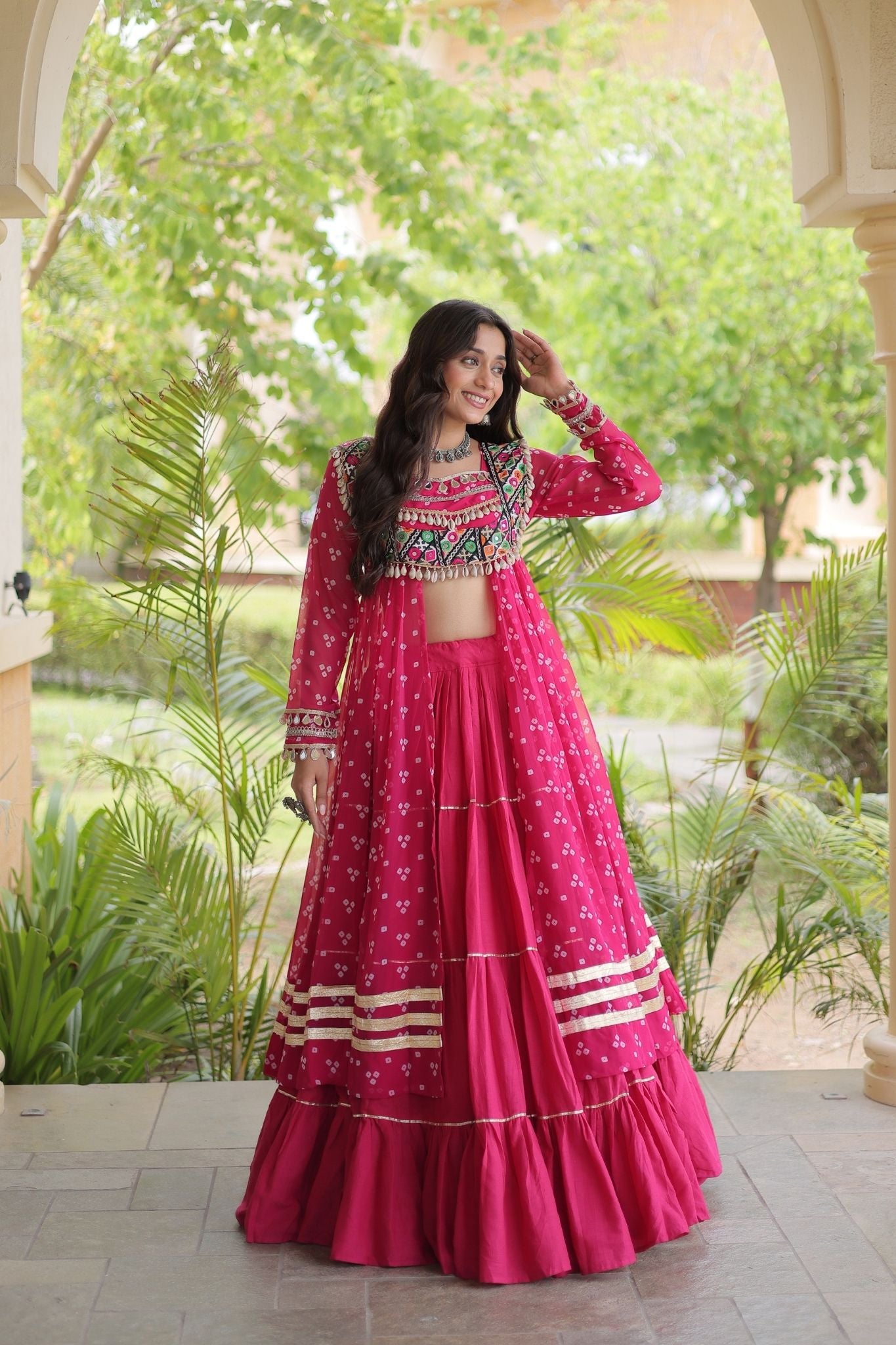 Raasrang Special Navratri Designer Kora Cotton Bandhani Print with Kutchi Patchwork Lehenga Choli