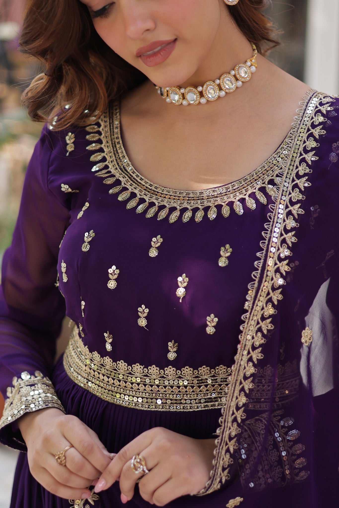 Elegance Luxury Designer Embroidered Work Gown With Dupatta Set