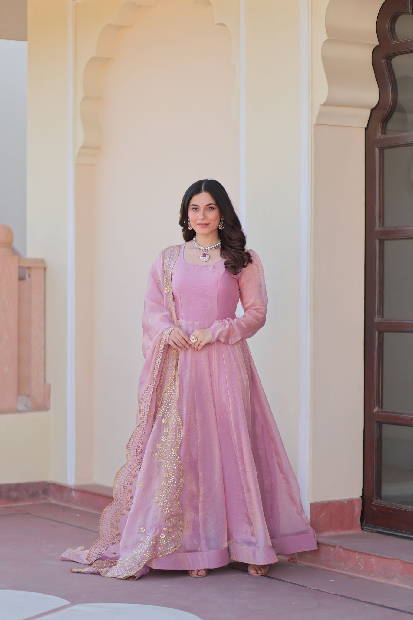Elegance Sequins Beautiful Multi Embroidered Work Gown With Dupatta