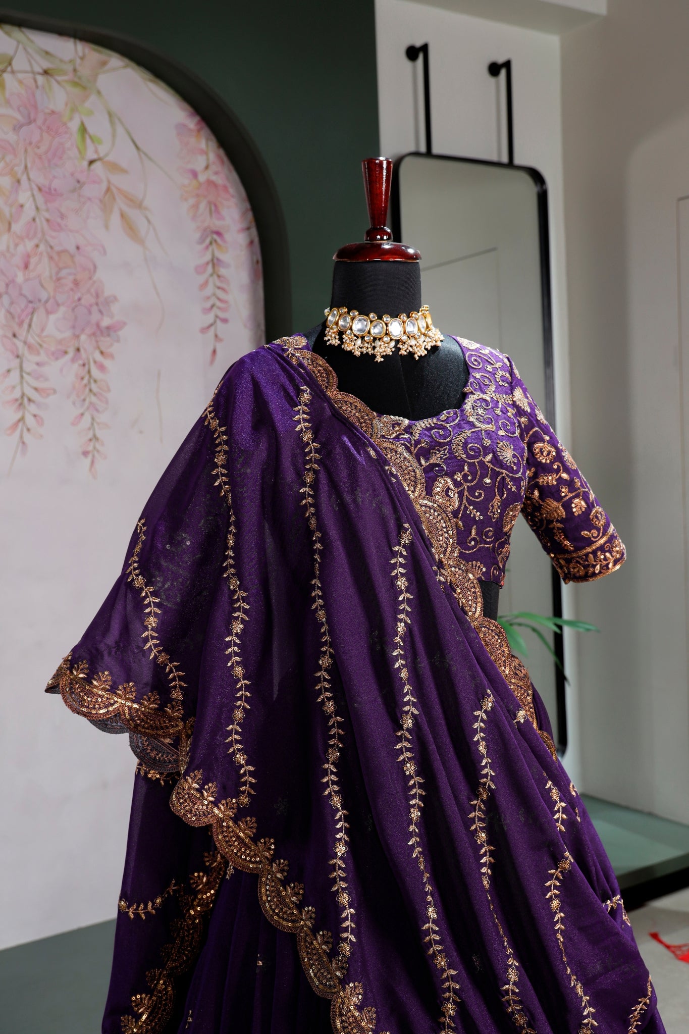 Royal Purple Star Georgette Lehenga Choli Set For Women