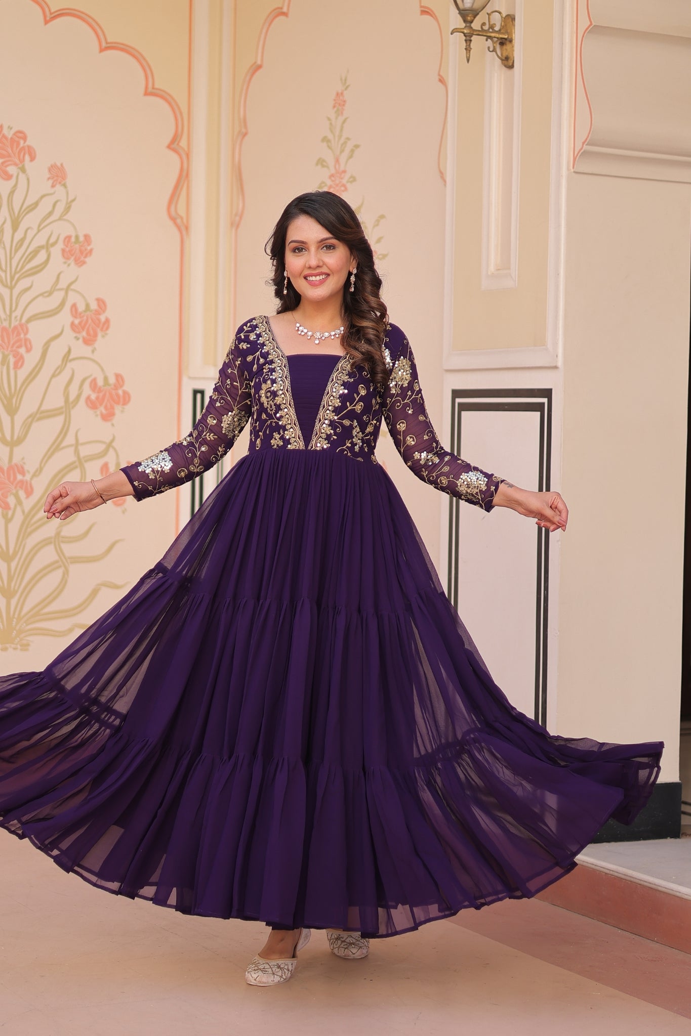 Sequins Zari Embroidered Work Wedding Designer Gown