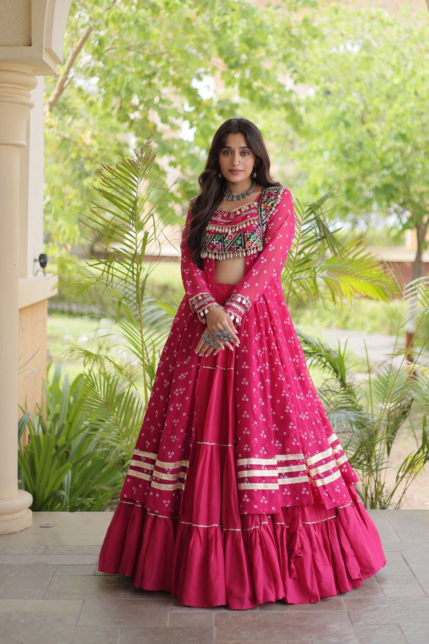 Raasrang Special Navratri Designer Kora Cotton Bandhani Print with Kutchi Patchwork Lehenga Choli