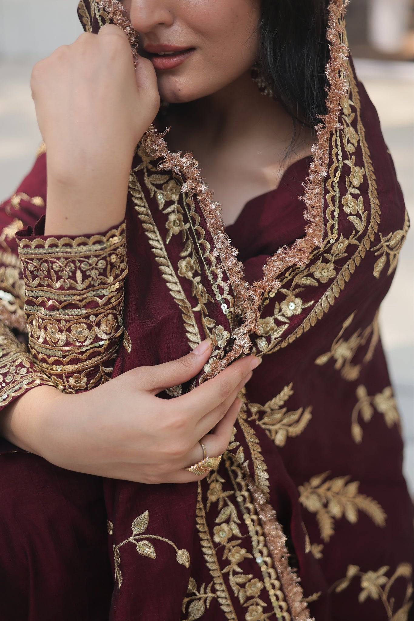 Stunning Premium Dark Maroon Anarkali Set