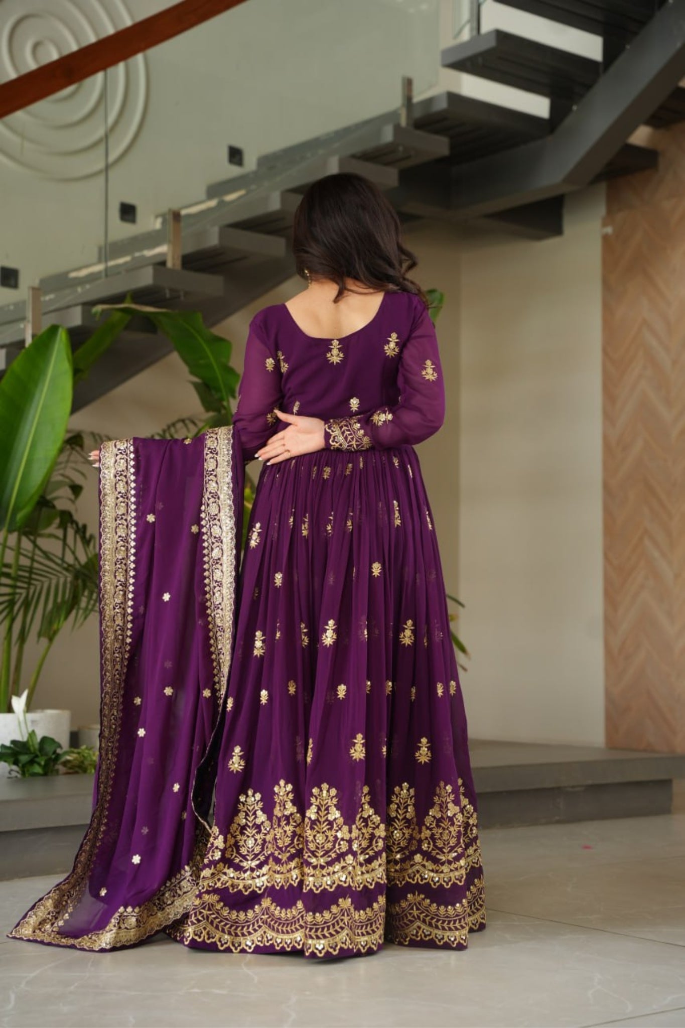 Luxury Faux Blooming Zari And Sequin Embroidered Designer Gown With Dupatta