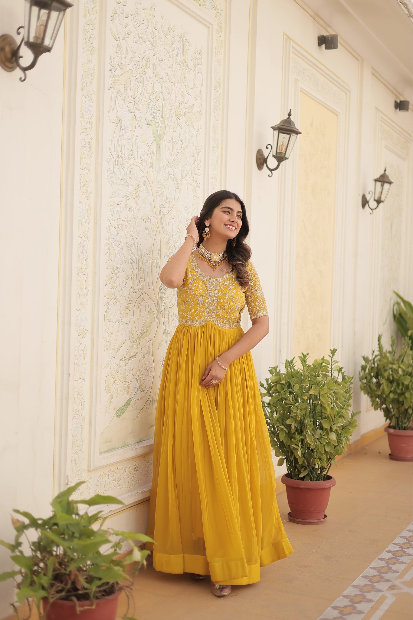 Designer Embroidery Zari Sequins Work Gown Set