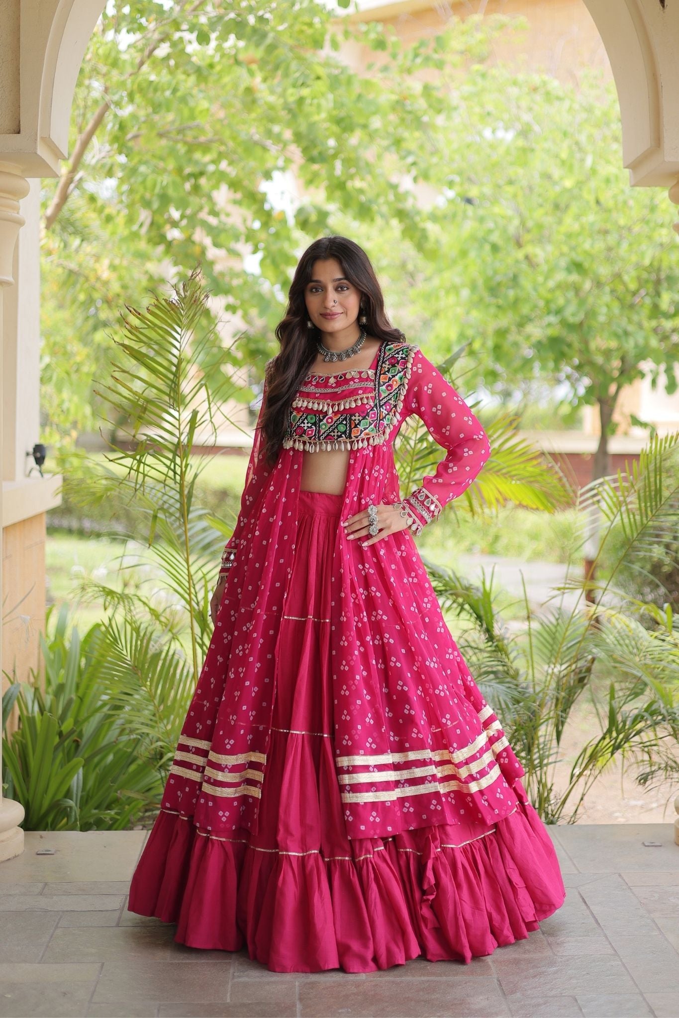 Raasrang Special Navratri Designer Kora Cotton Bandhani Print with Kutchi Patchwork Lehenga Choli
